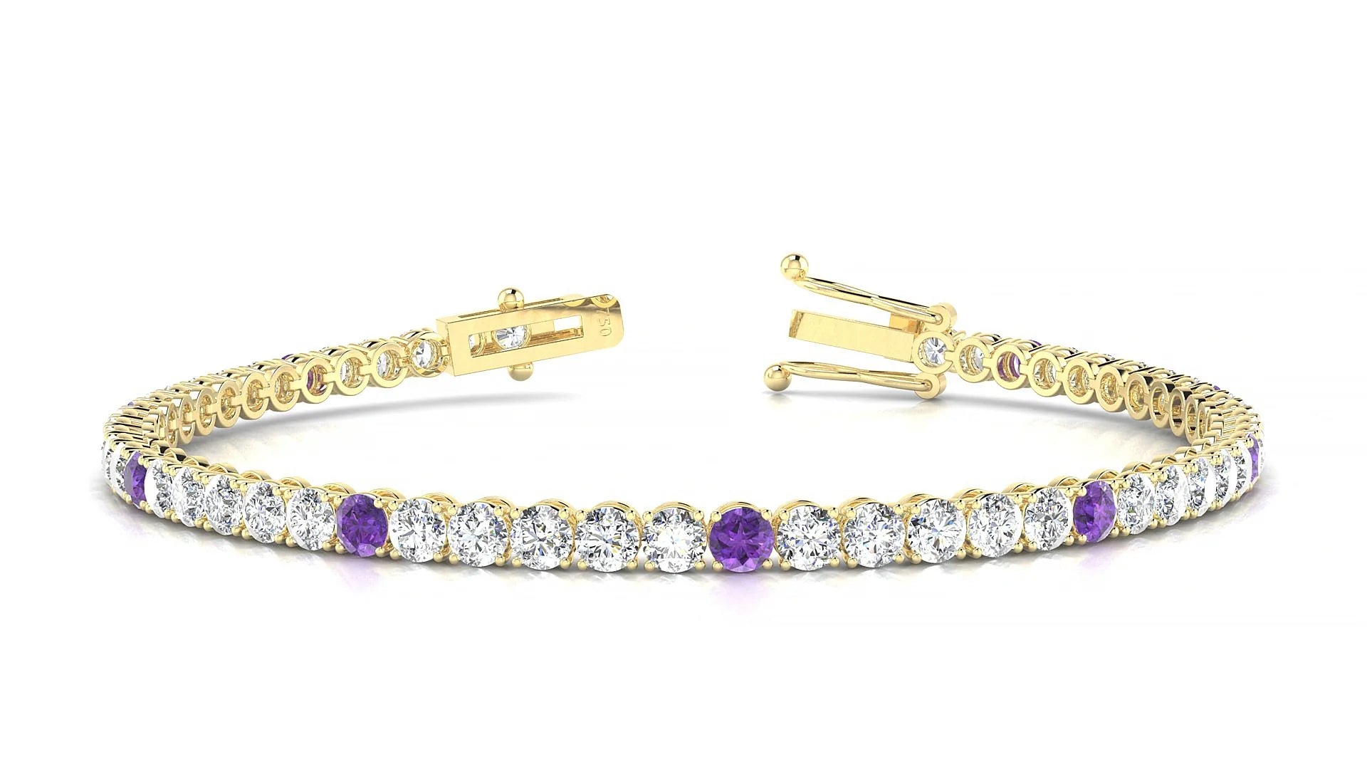 Firenze 1-5 | 18k Yellow Gold 3 mm Round Natural Amethyst & Diamond Tennis Bracelet