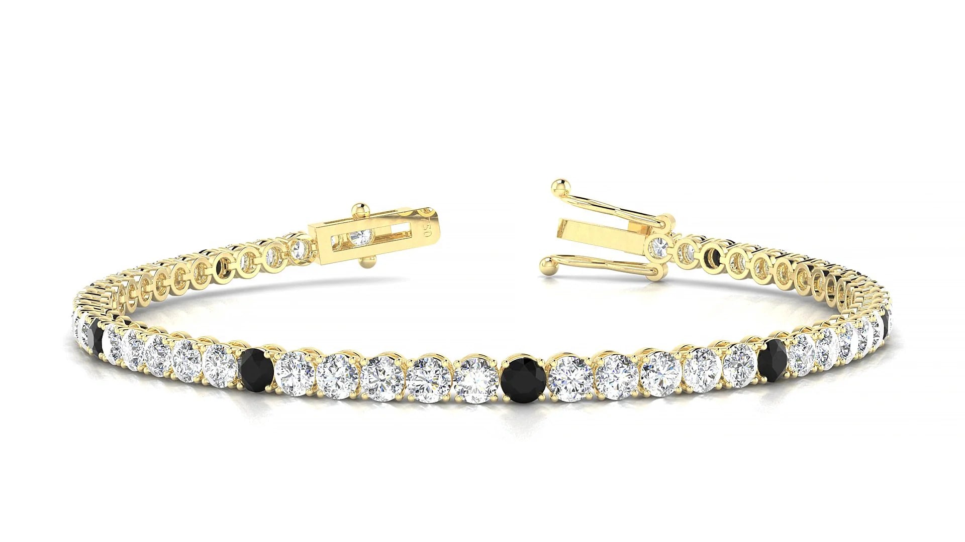 Firenze 1-5 | 18k Yellow Gold 3 mm Round Natural Black Diamond & Diamond Tennis Bracelet