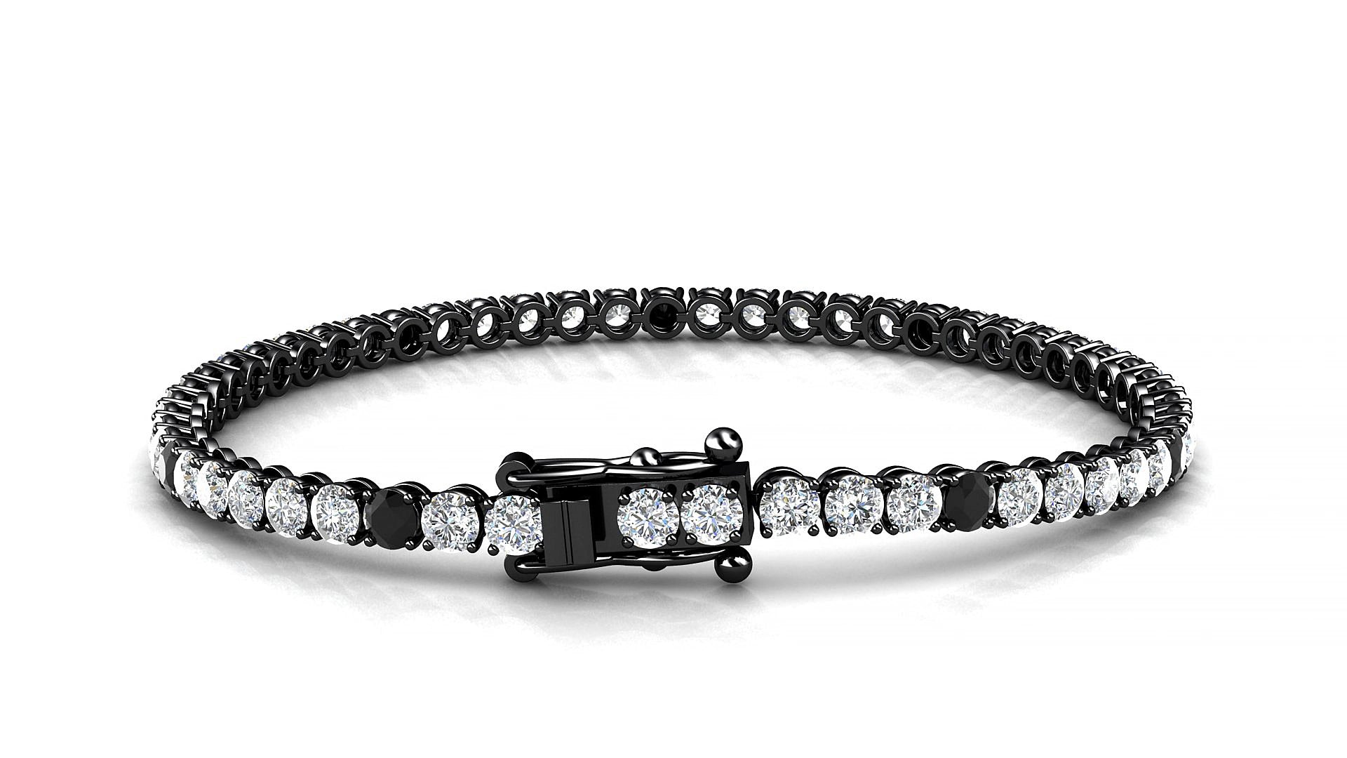 Firenze 1-5 | 18k Black Gold 3 mm Round Natural Black Diamond & Diamond 15 cm Tennis Bracelet