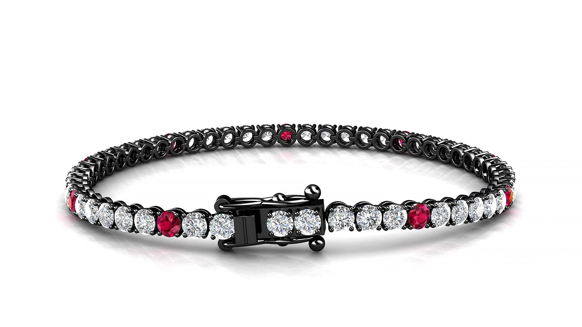 Firenze 1-5 | 18k Black Gold 3 mm Round Natural Ruby & Diamond 15 cm Tennis Bracelet