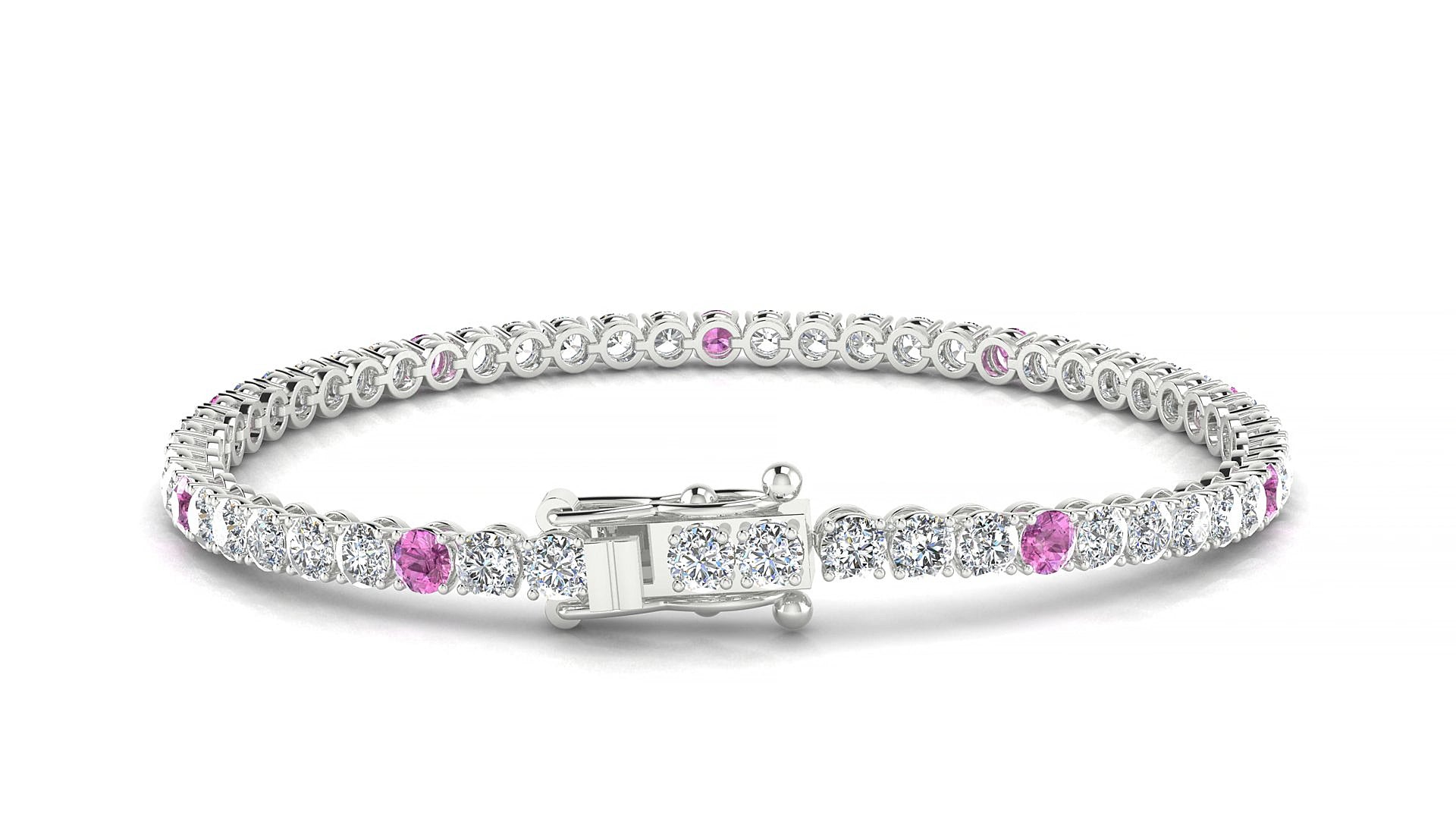 Firenze 1-5 | 18k White Gold 3 mm Round Natural Pink Sapphire & Diamond 15 cm Tennis Bracelet