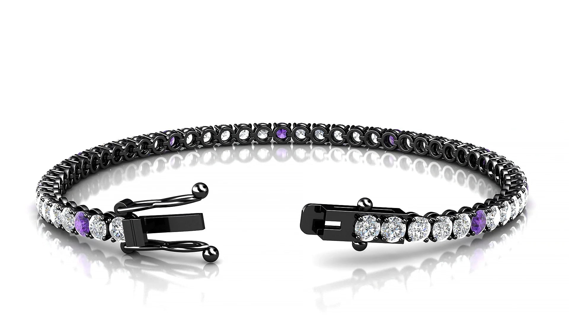 Firenze 1-5 | 18k Black Gold 3 mm Round Natural Amethyst & Diamond Tennis Bracelet