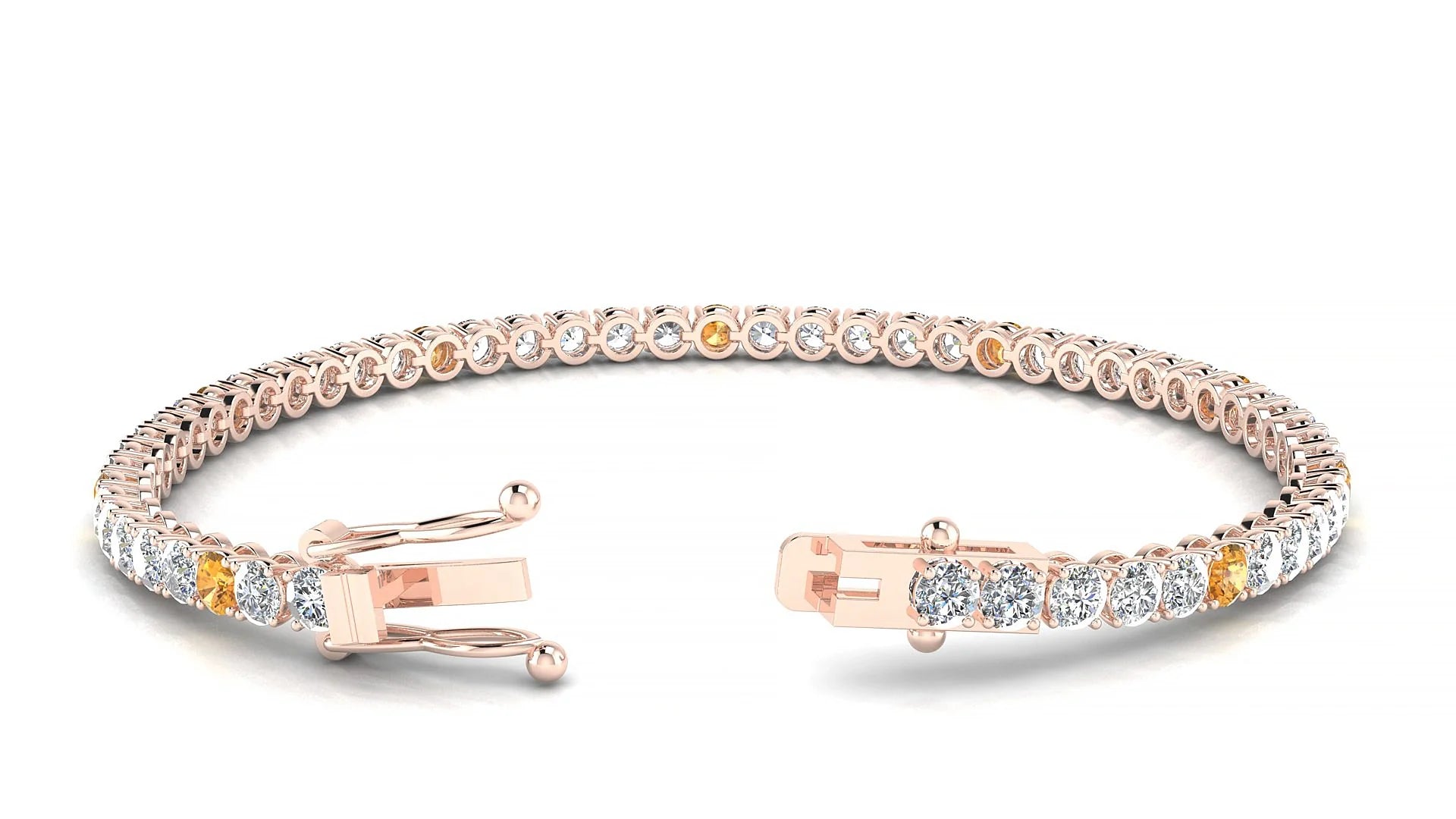 Firenze 1-5 | 18k Rose Gold 3 mm Round Natural Citrine & Diamond Tennis Bracelet