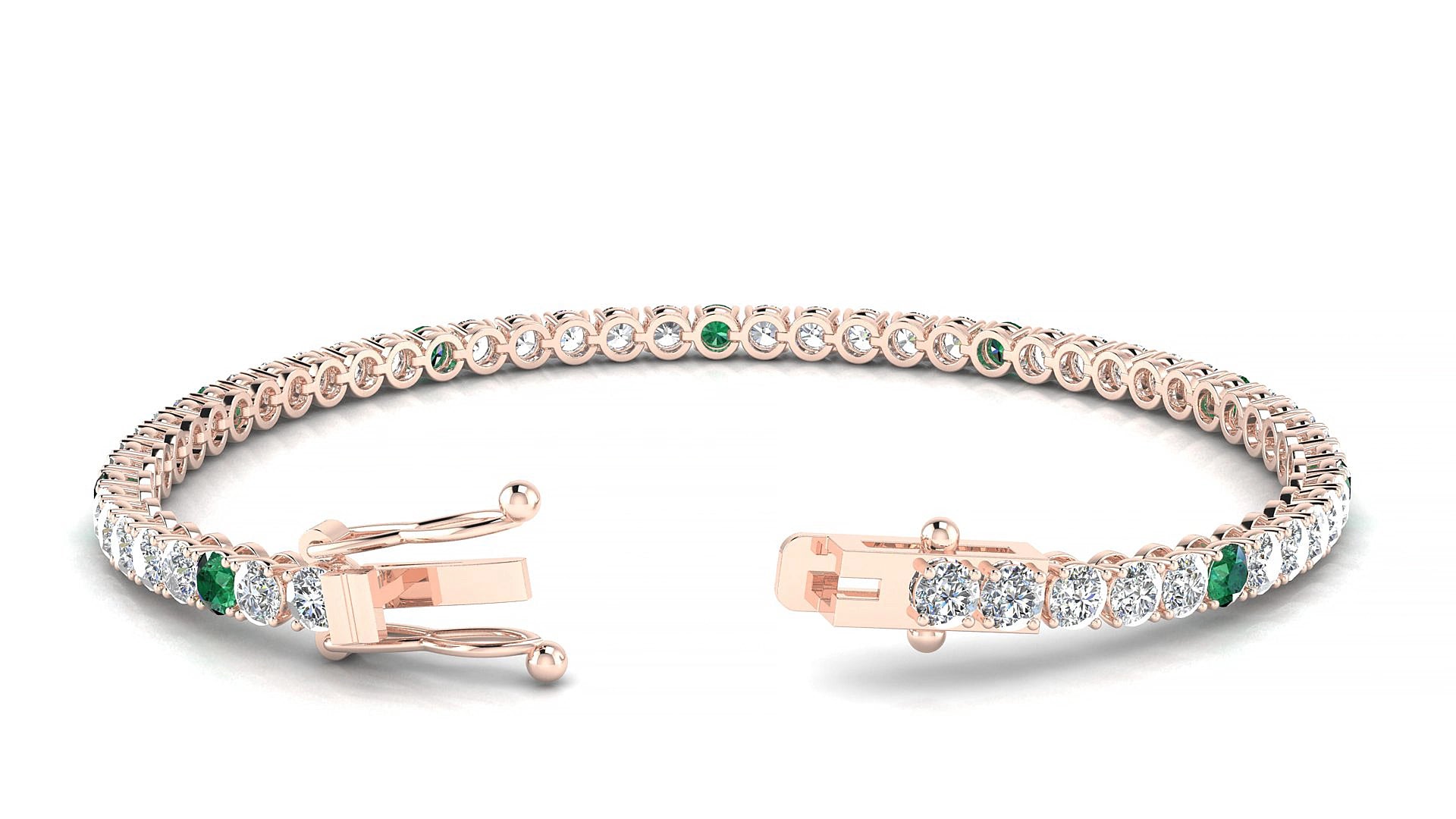 Firenze 1-5 | 18k Rose Gold 3 mm Round Natural Emerald & Diamond 15 cm Tennis Bracelet