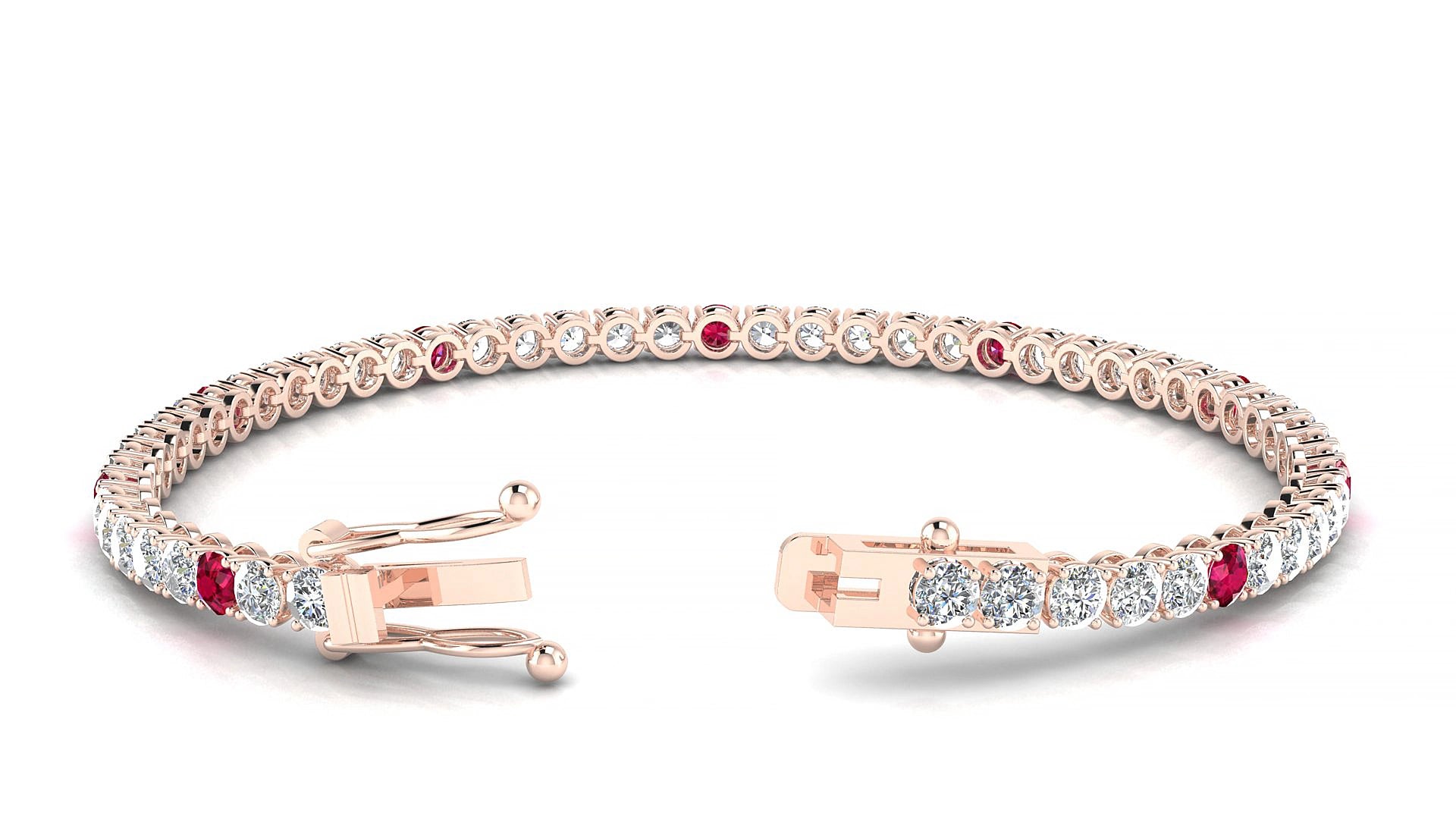 Firenze 1-5 | 18k Rose Gold 3 mm Round Natural Ruby & Diamond 15 cm Tennis Bracelet