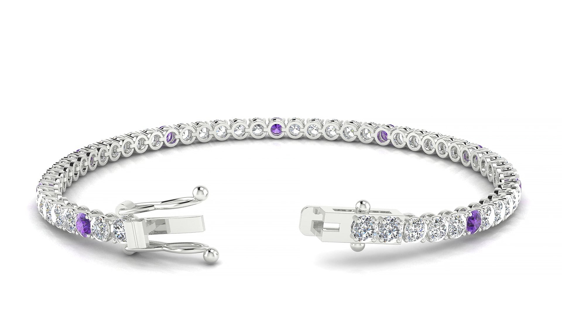 Firenze 1-5 | 18k White Gold 3 mm Round Natural Amethyst & Diamond 15 cm Tennis Bracelet