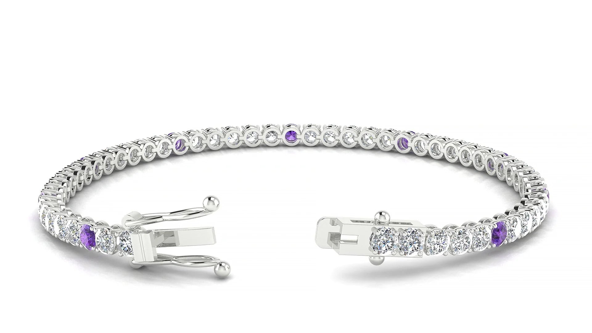 Firenze 1-5 | 18k White Gold 3 mm Round Natural Amethyst & Diamond Tennis Bracelet