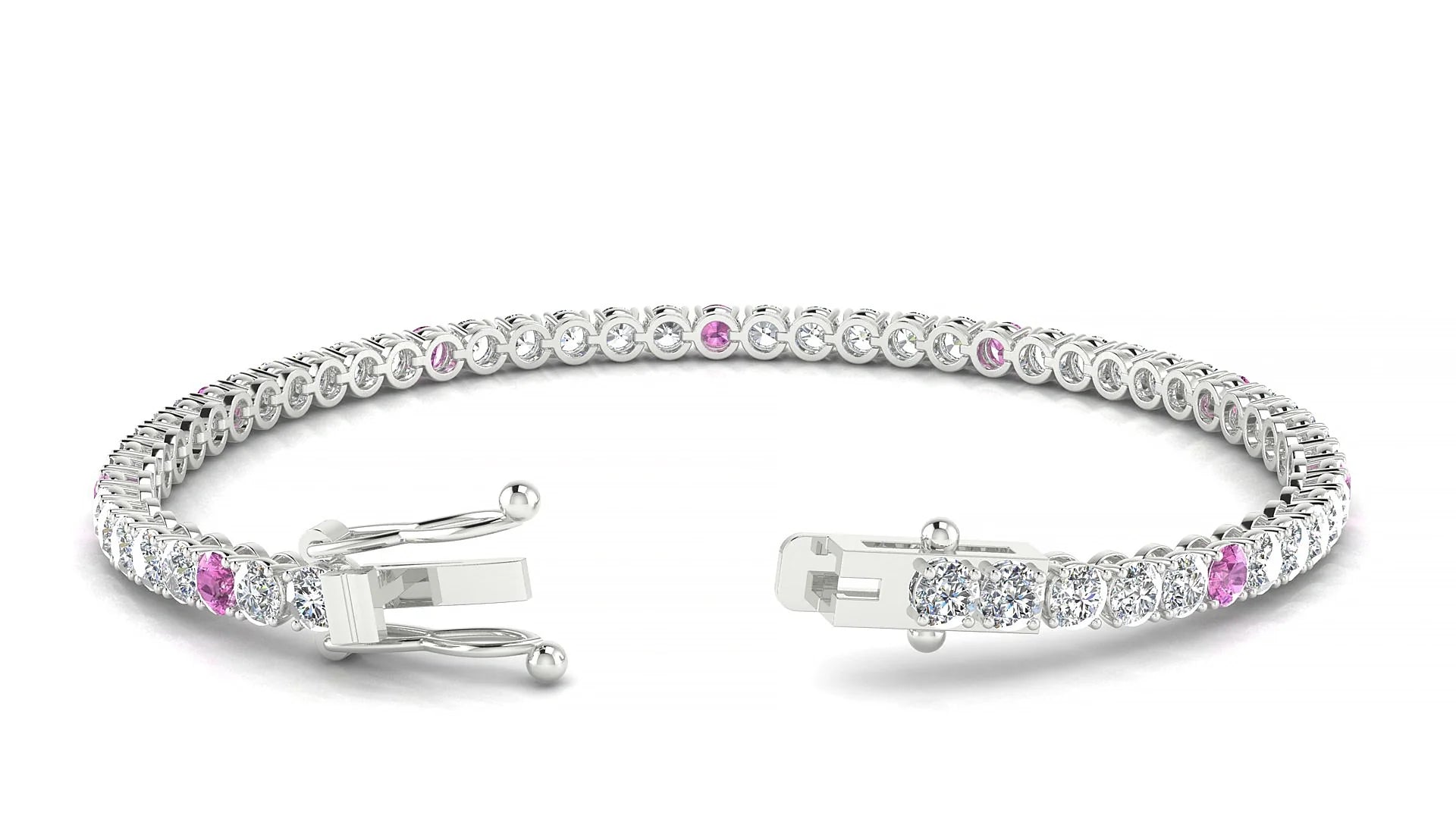 Firenze 1-5 | 18k White Gold 3 mm Round Natural Pink Sapphire & Diamond Tennis Bracelet