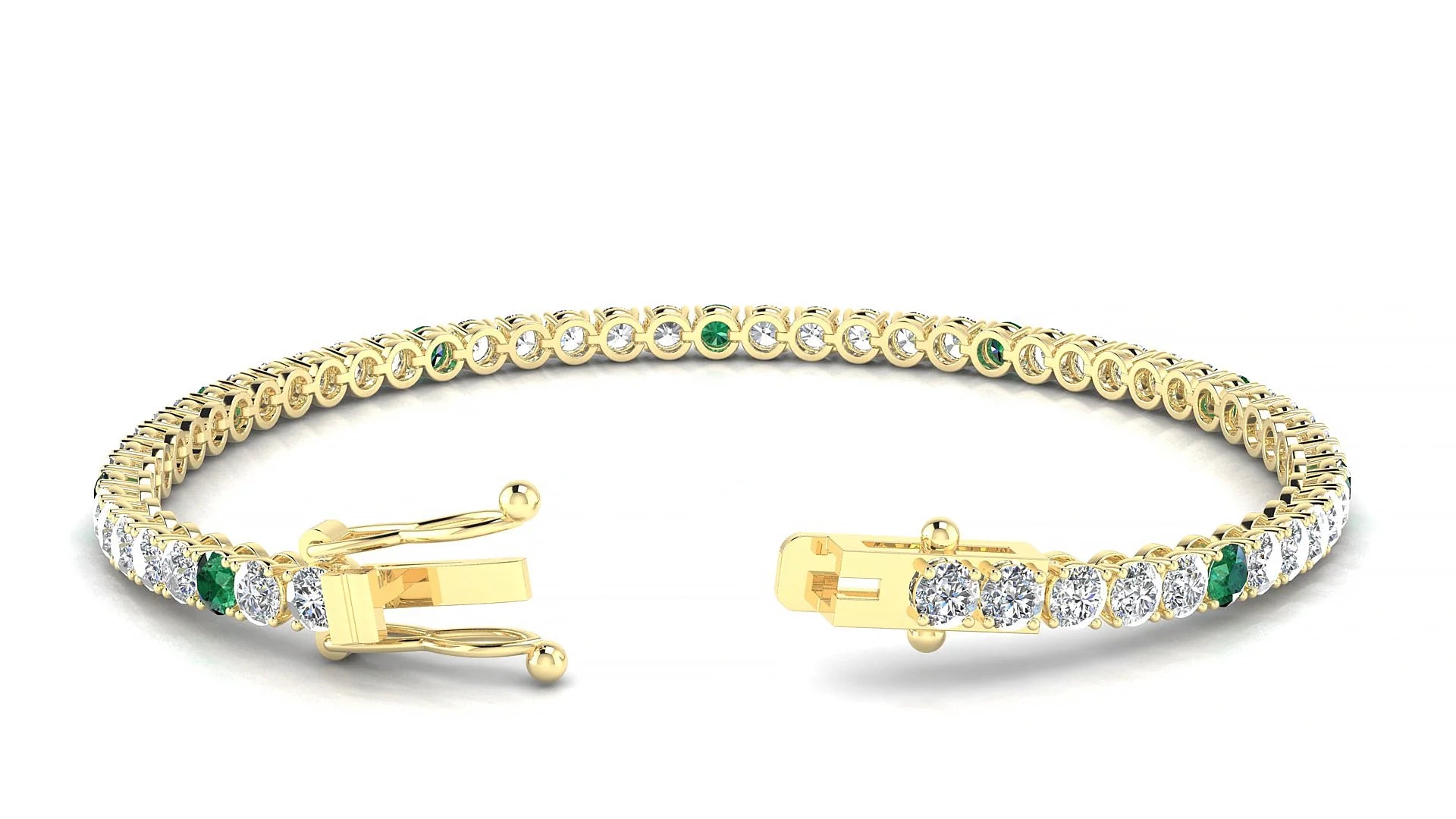 Firenze 1-5 | 18k Yellow Gold 3 mm Round Natural Emerald & Diamond Tennis Bracelet