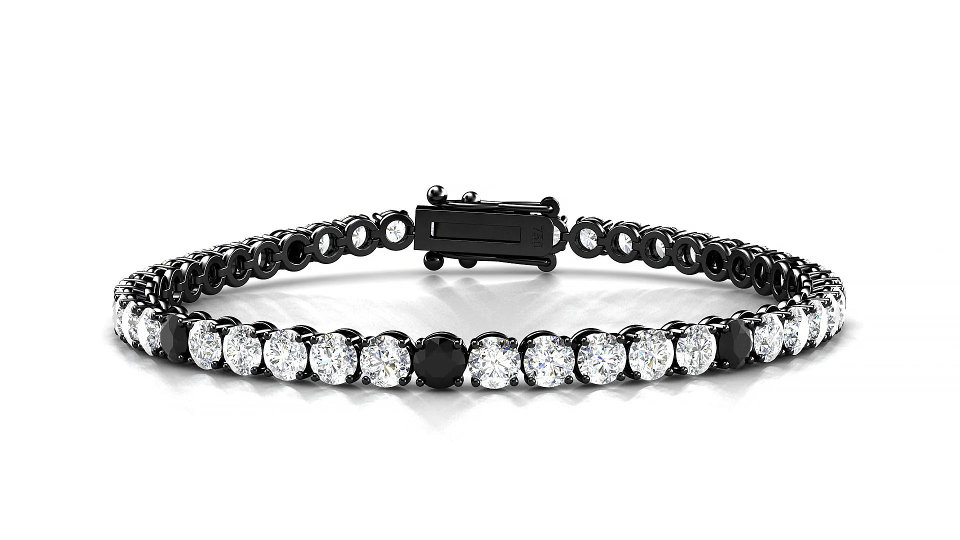 Firenze 1-5 | 18k Black Gold 3.4 mm Round Natural Black Diamond & Diamond Tennis Bracelet