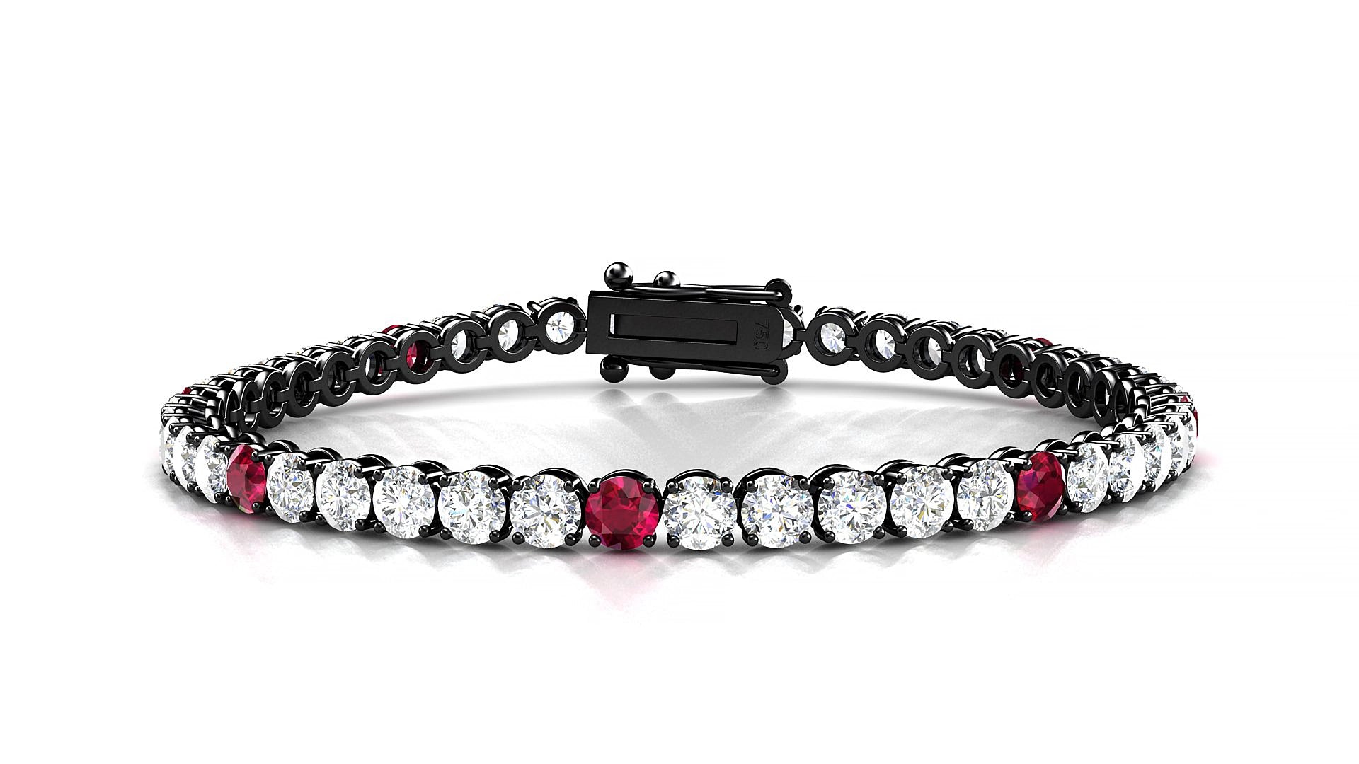 Firenze 1-5 | 18k Black Gold 3.4 mm Round Natural Ruby & Diamond 15 cm Tennis Bracelet