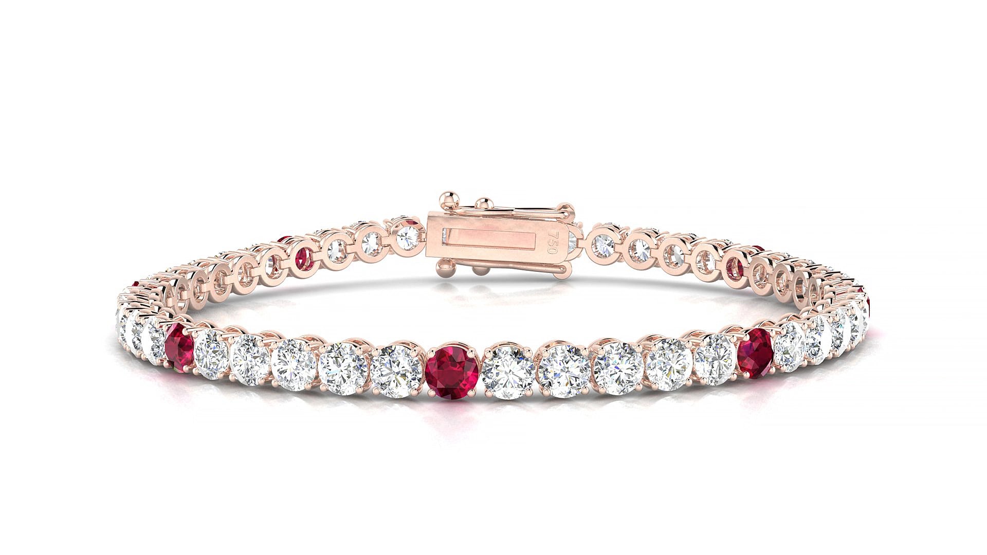 Firenze 1-5 | 18k Rose Gold 3.4 mm Round Natural Ruby & Diamond 15 cm Tennis Bracelet