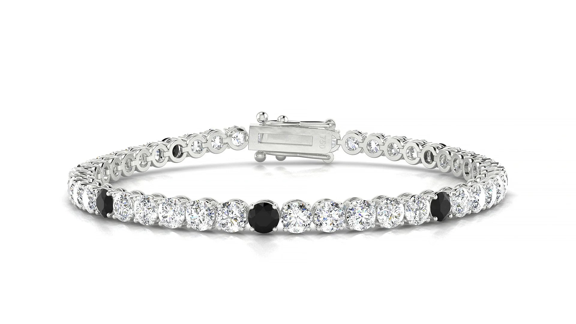 Firenze 1-5 | 18k White Gold 3.4 mm Round Natural Black Diamond & Diamond Tennis Bracelet