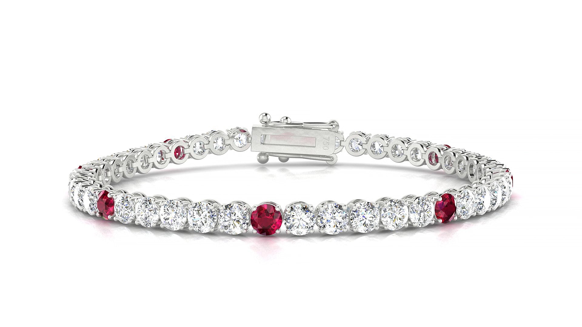 Firenze 1-5 | 18k White Gold 3.4 mm Round Natural Ruby & Diamond 15 cm Tennis Bracelet