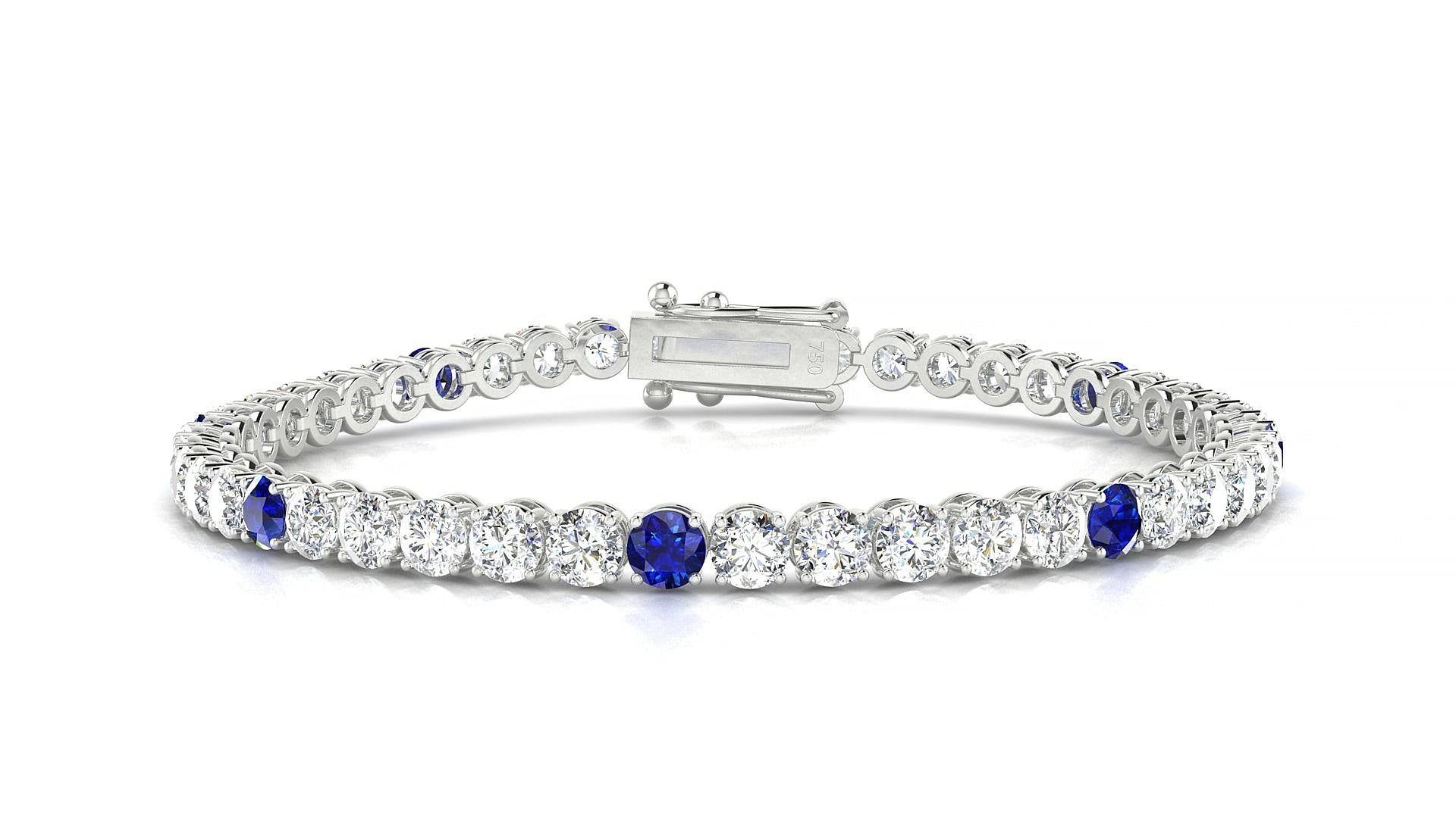 Firenze 1-5 | 18k White Gold 3.4 mm Round Natural Sapphire & Diamond 15 cm Tennis Bracelet
