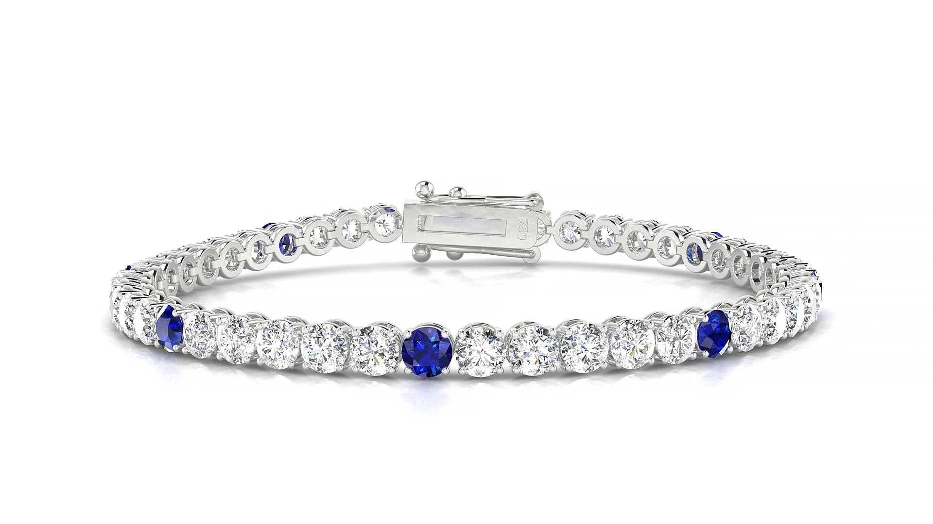 Firenze 1-5 | 18k White Gold 3.4 mm Round Natural Sapphire & Diamond Tennis Bracelet
