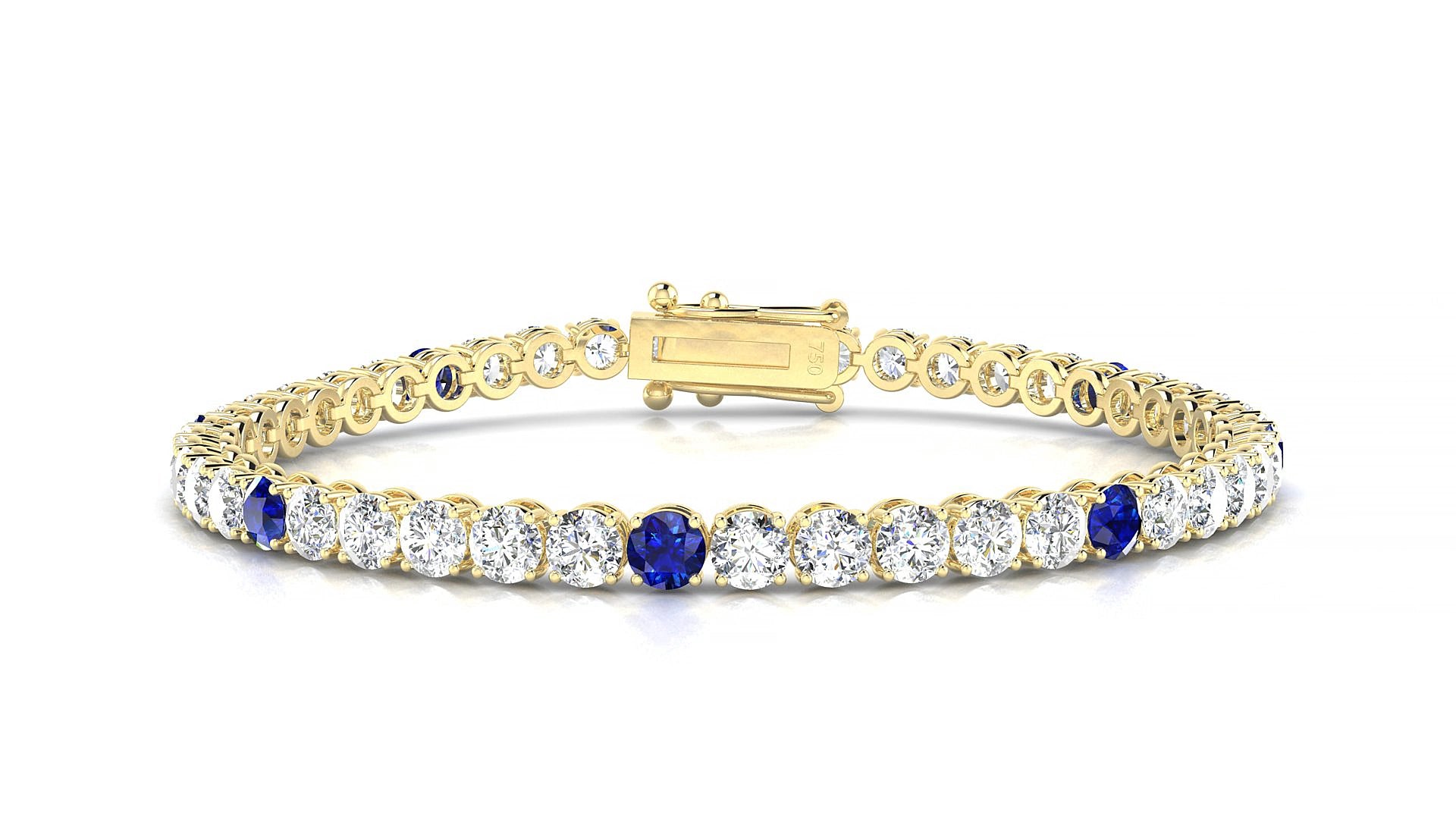 Firenze 1-5 | 18k Yellow Gold 3.4 mm Round Natural Sapphire & Diamond 15 cm Tennis Bracelet