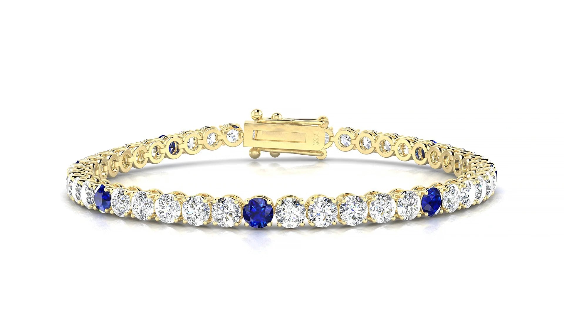 Firenze 1-5 | 18k Yellow Gold 3.4 mm Round Natural Sapphire & Diamond Tennis Bracelet