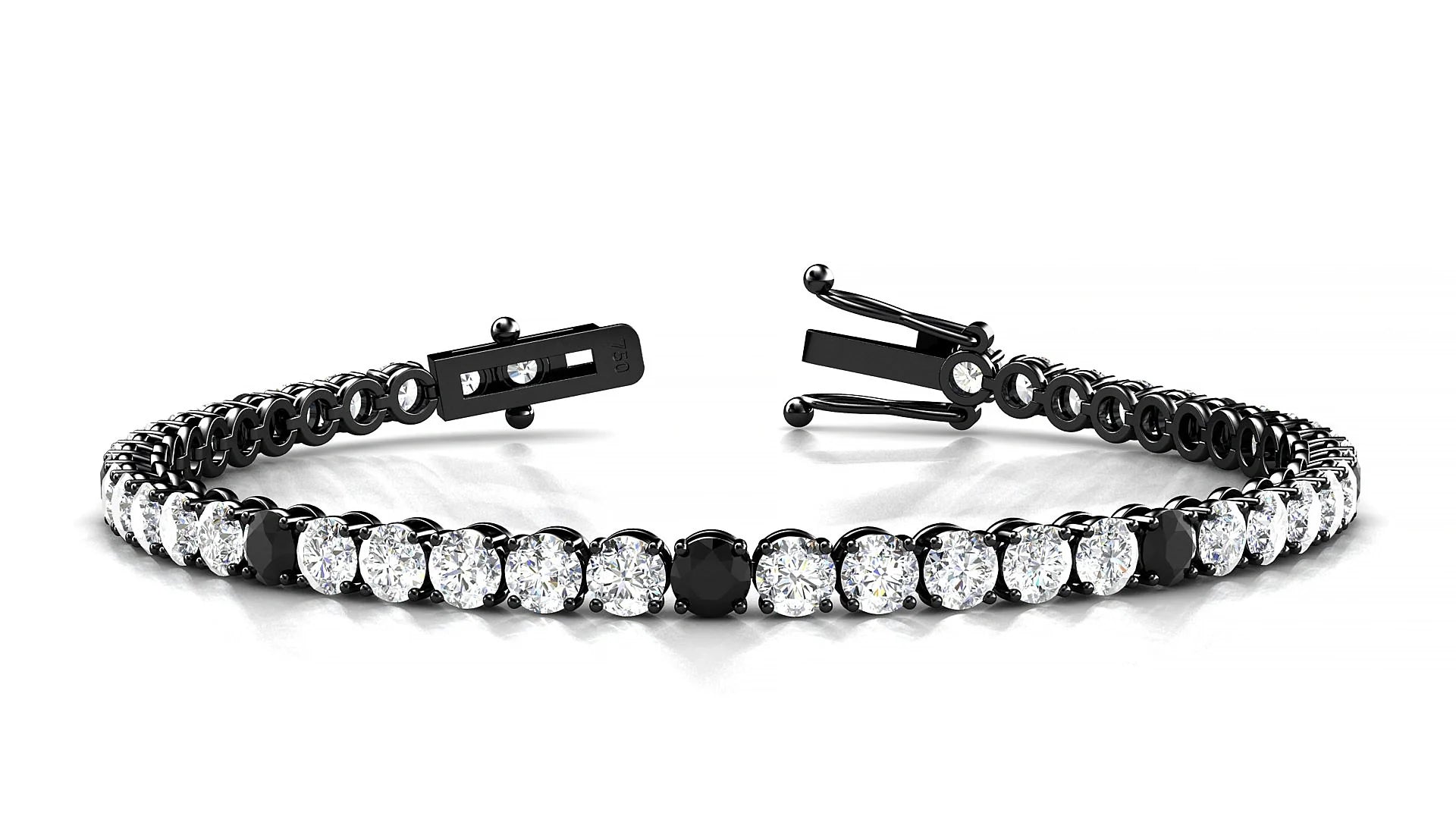 Firenze 1-5 | 18k Black Gold 3.4 mm Round Natural Black Diamond & Diamond Tennis Bracelet