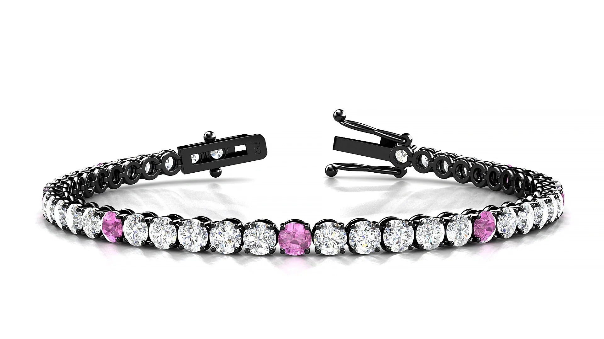 Firenze 1-5 | 18k Black Gold 3.4 mm Round Natural Pink Sapphire & Diamond Tennis Bracelet