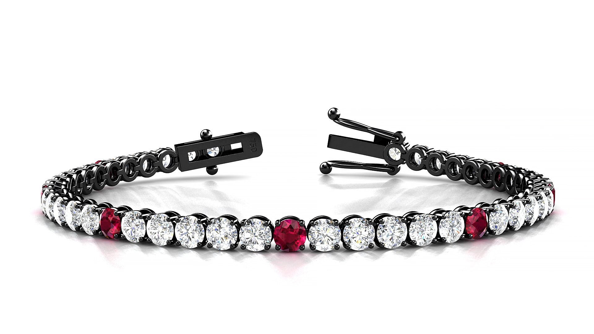 Firenze 1-5 | 18k Black Gold 3.4 mm Round Natural Ruby & Diamond 15 cm Tennis Bracelet
