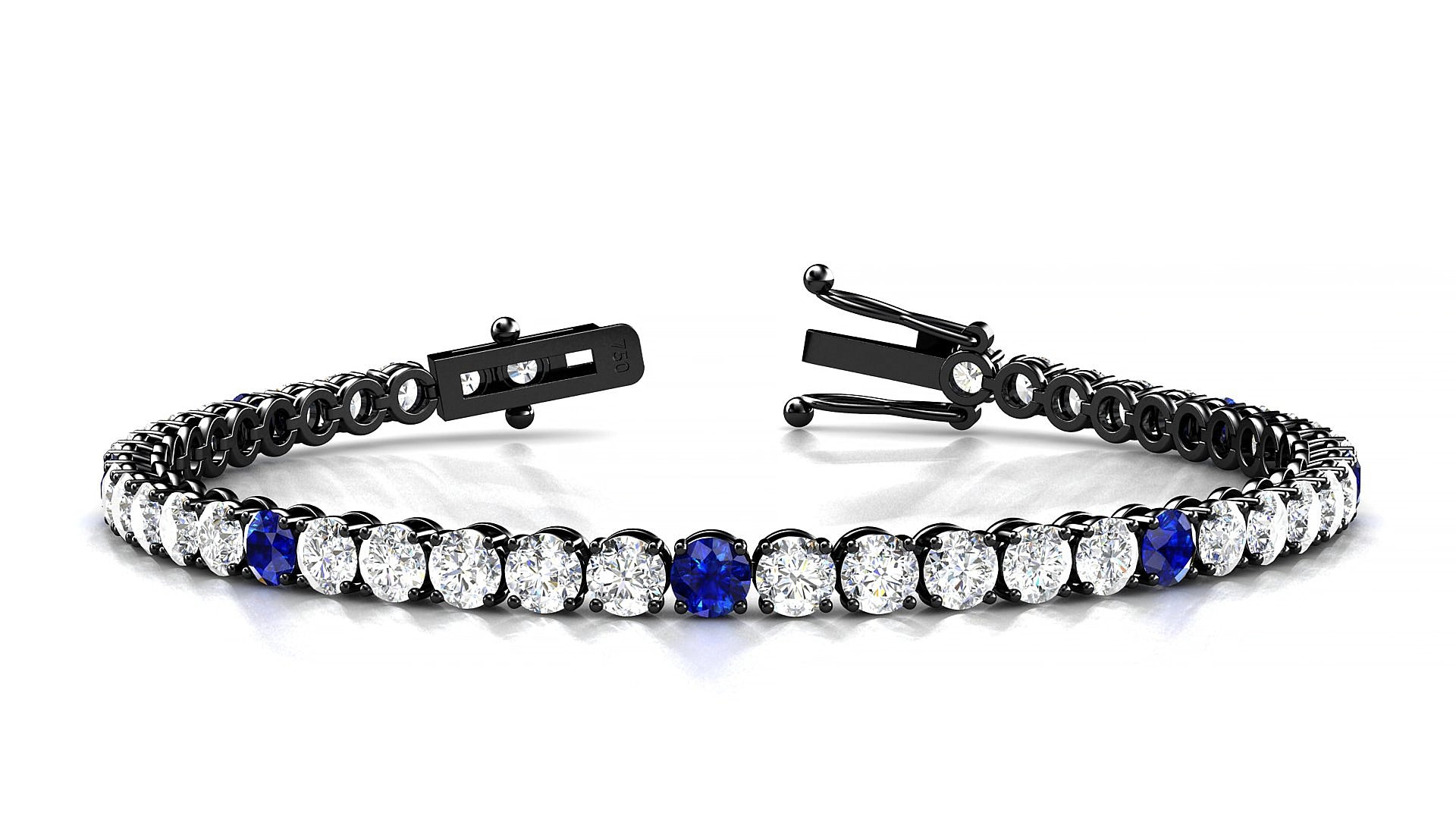 Firenze 1-5 | 18k Black Gold 3.4 mm Round Natural Sapphire & Diamond 15 cm Tennis Bracelet
