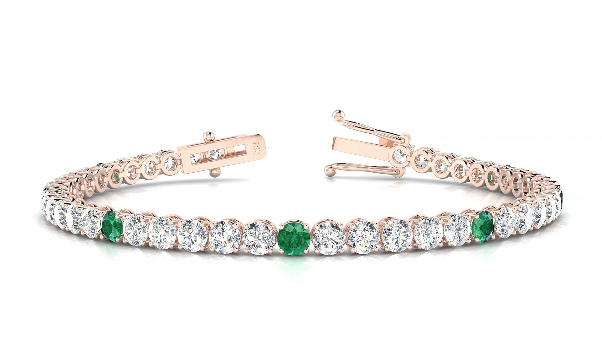 Firenze 1-5 | 18k Rose Gold 3.4 mm Round Natural Emerald & Diamond 15 cm Tennis Bracelet
