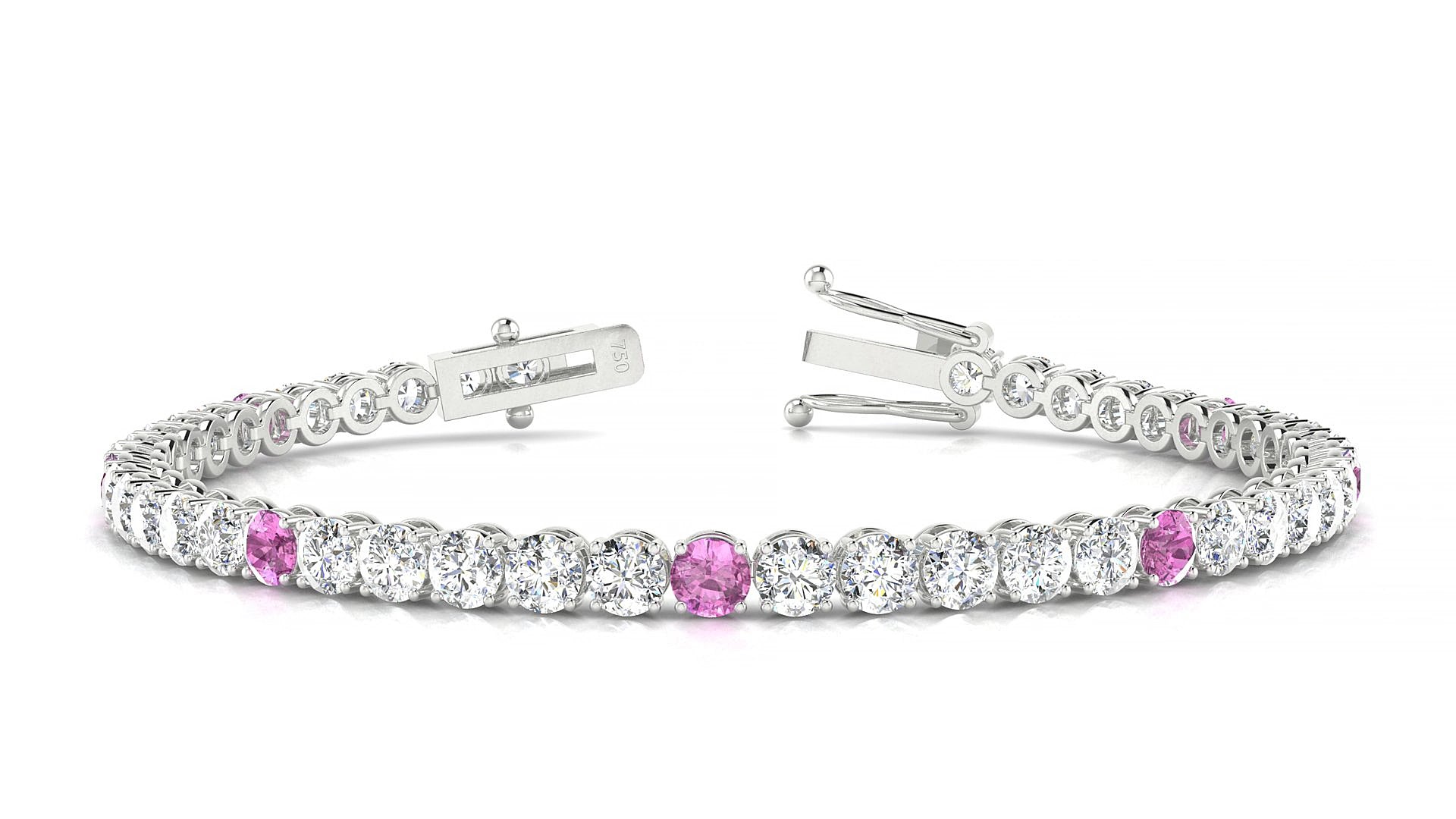 Firenze 1-5 | 18k White Gold 3.4 mm Round Natural Pink Sapphire & Diamond 15 cm Tennis Bracelet