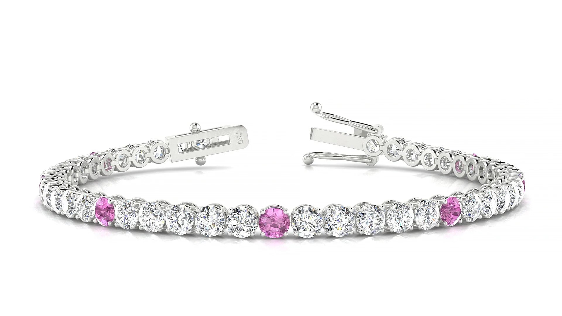 Firenze 1-5 | 18k White Gold 3.4 mm Round Natural Pink Sapphire & Diamond Tennis Bracelet
