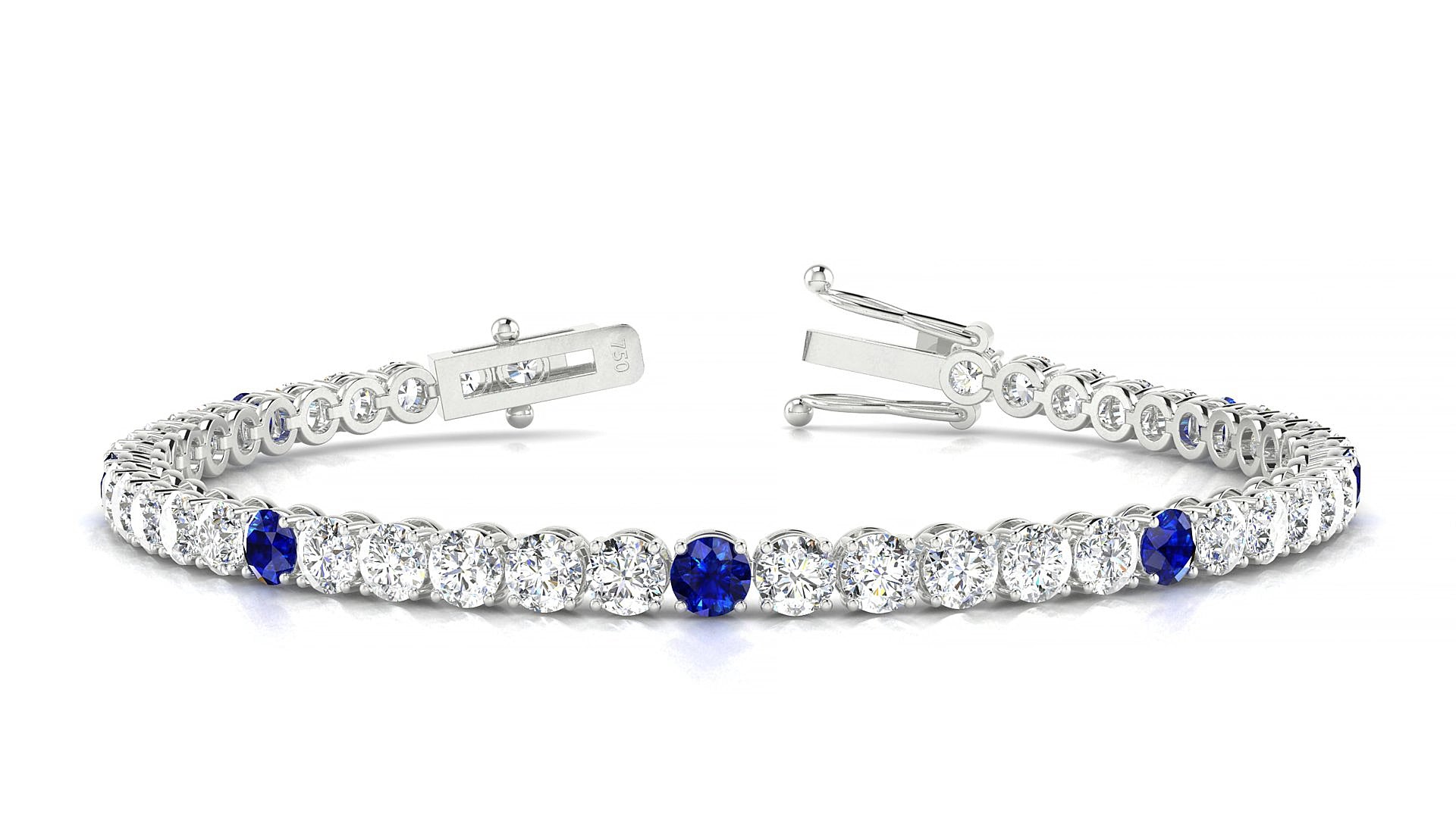 Firenze 1-5 | 18k White Gold 3.4 mm Round Natural Sapphire & Diamond 15 cm Tennis Bracelet