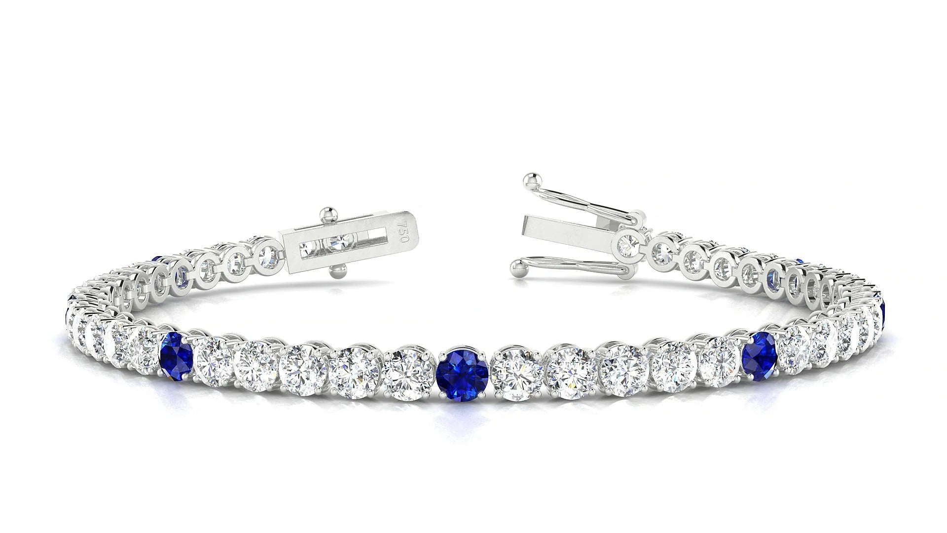 Firenze 1-5 | 18k White Gold 3.4 mm Round Natural Sapphire & Diamond Tennis Bracelet