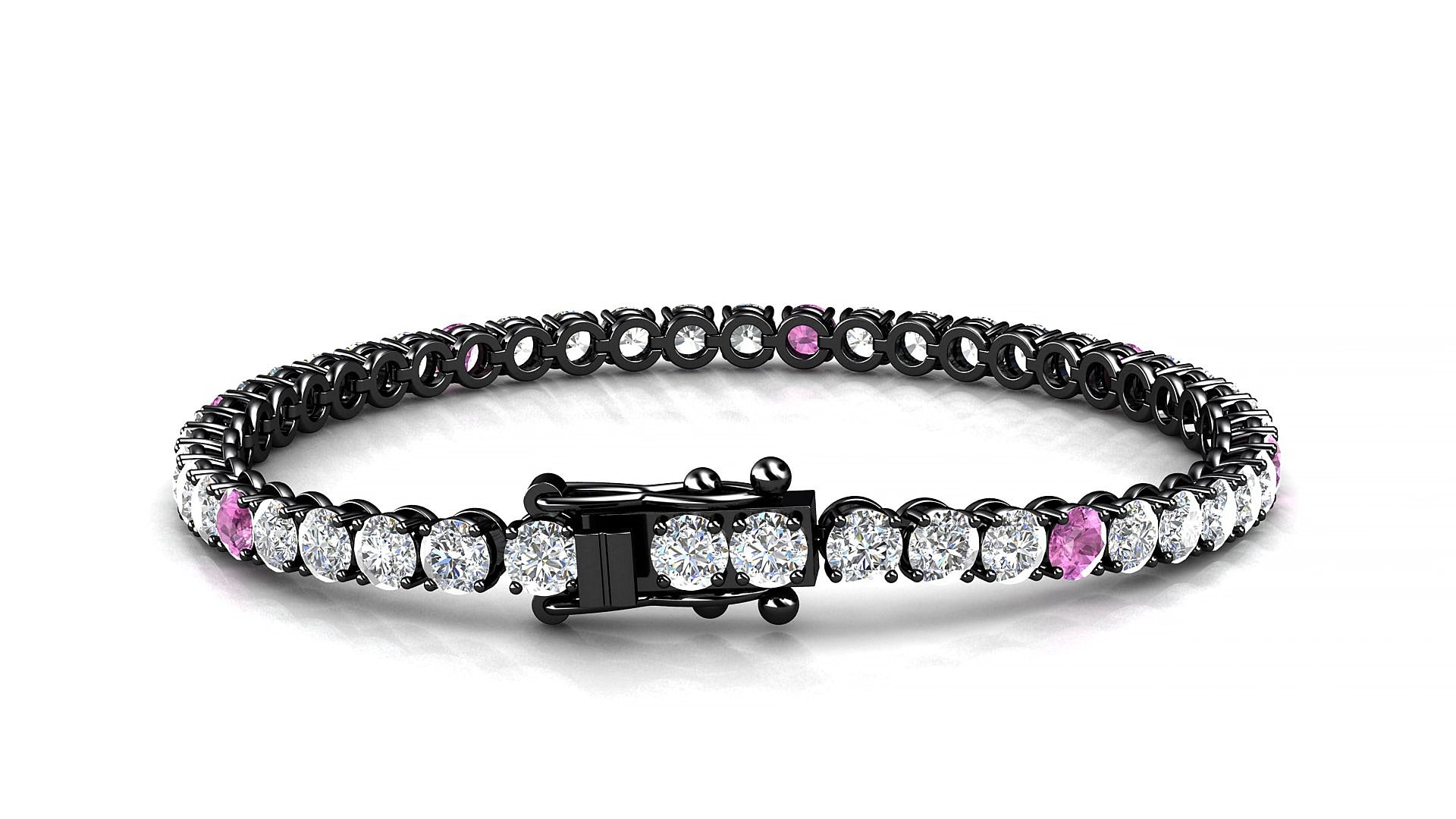 Firenze 1-5 | 18k Black Gold 3.4 mm Round Natural Pink Sapphire & Diamond 15 cm Tennis Bracelet