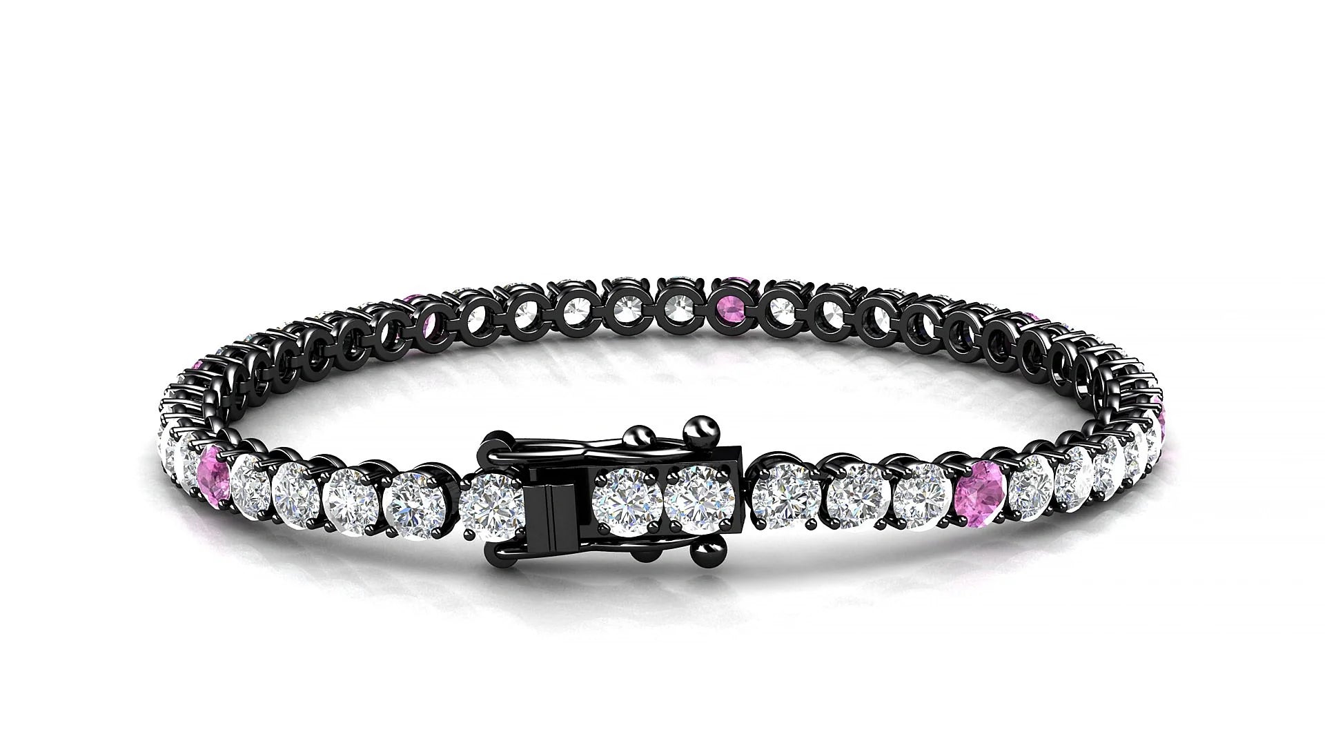 Firenze 1-5 | 18k Black Gold 3.4 mm Round Natural Pink Sapphire & Diamond Tennis Bracelet