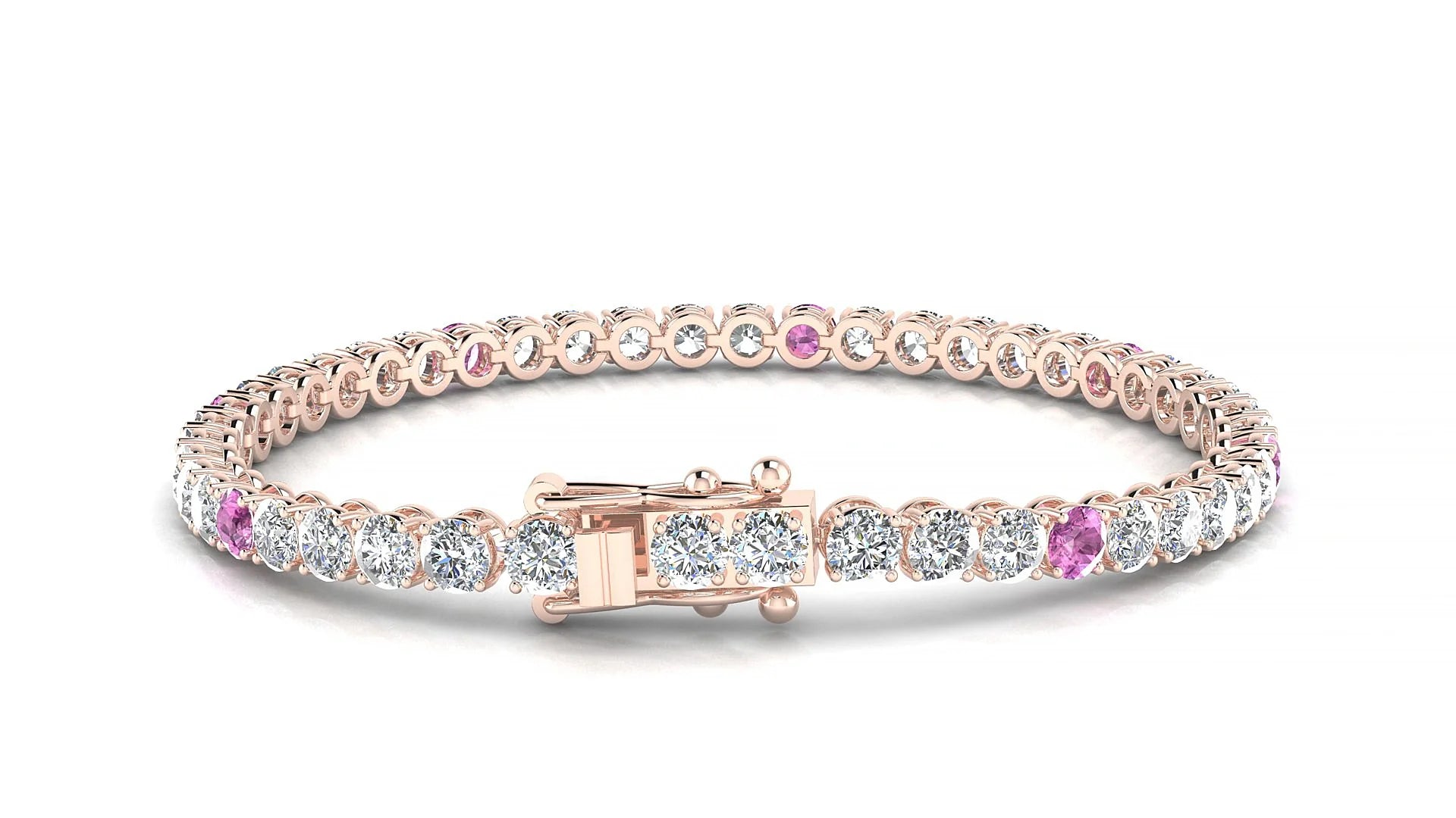 Firenze 1-5 | 18k Rose Gold 3.4 mm Round Natural Pink Sapphire & Diamond Tennis Bracelet