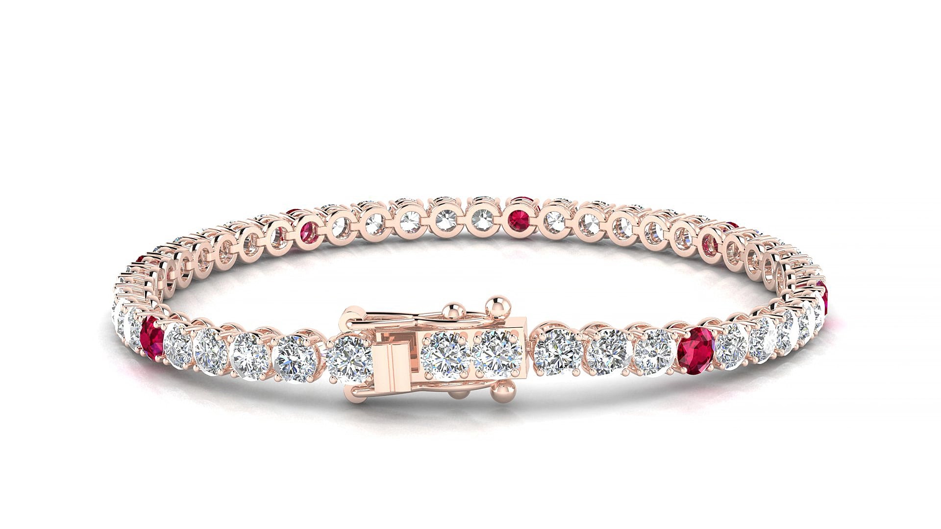 Firenze 1-5 | 18k Rose Gold 3.4 mm Round Natural Ruby & Diamond 15 cm Tennis Bracelet