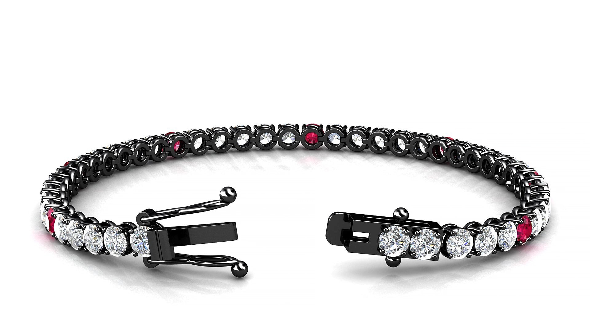 Firenze 1-5 | 18k Black Gold 3.4 mm Round Natural Ruby & Diamond 15 cm Tennis Bracelet