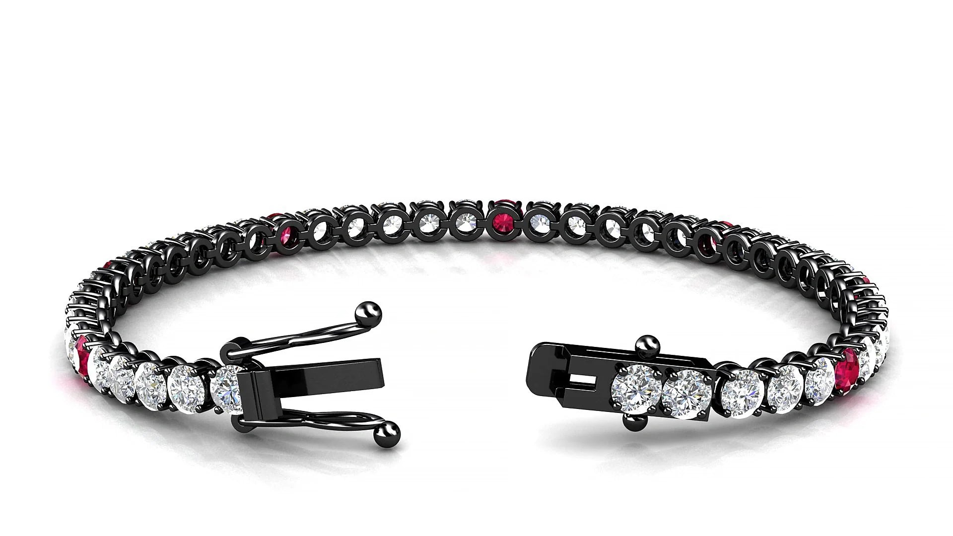 Firenze 1-5 | 18k Black Gold 3.4 mm Round Natural Ruby & Diamond Tennis Bracelet