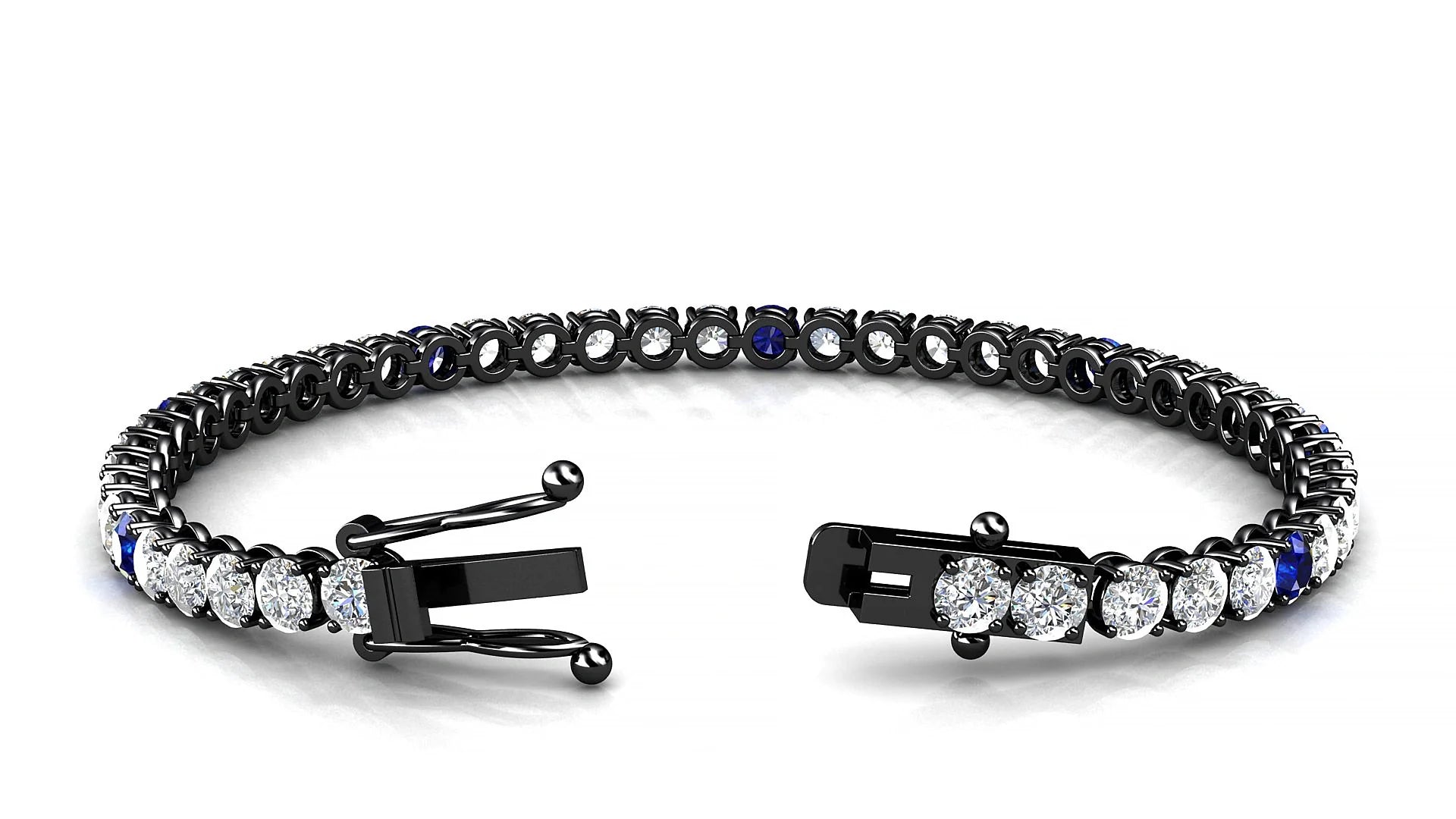 Firenze 1-5 | 18k Black Gold 3.4 mm Round Natural Sapphire & Diamond Tennis Bracelet