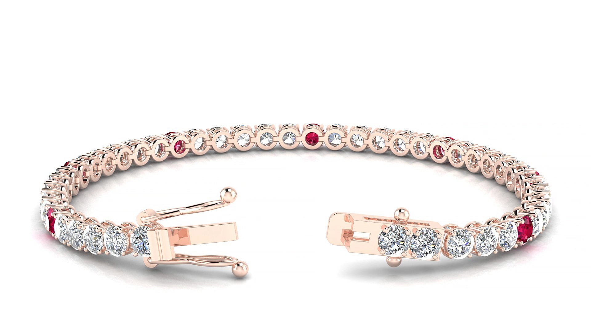 Firenze 1-5 | 18k Rose Gold 3.4 mm Round Natural Ruby & Diamond 15 cm Tennis Bracelet