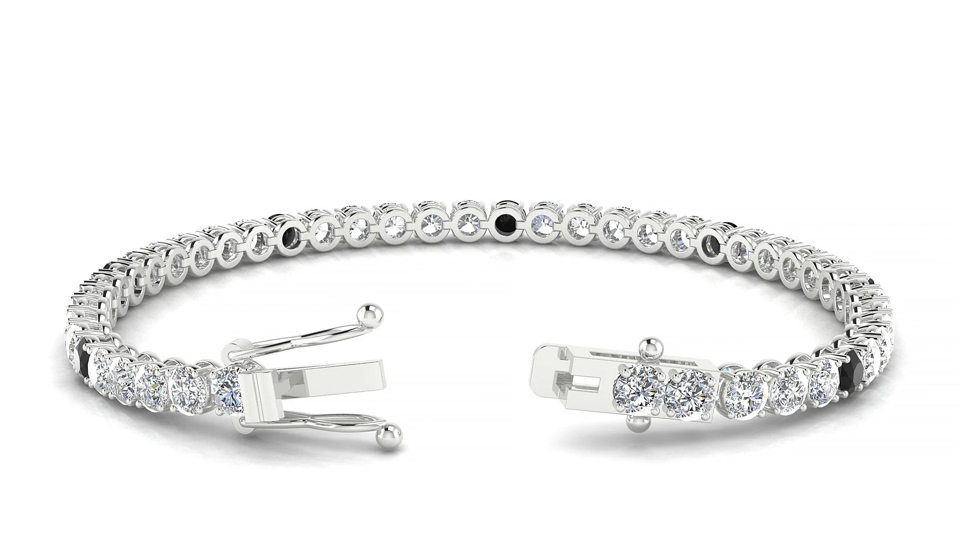 Firenze 1-5 | 18k White Gold 3.4 mm Round Natural Black Diamond & Diamond Tennis Bracelet