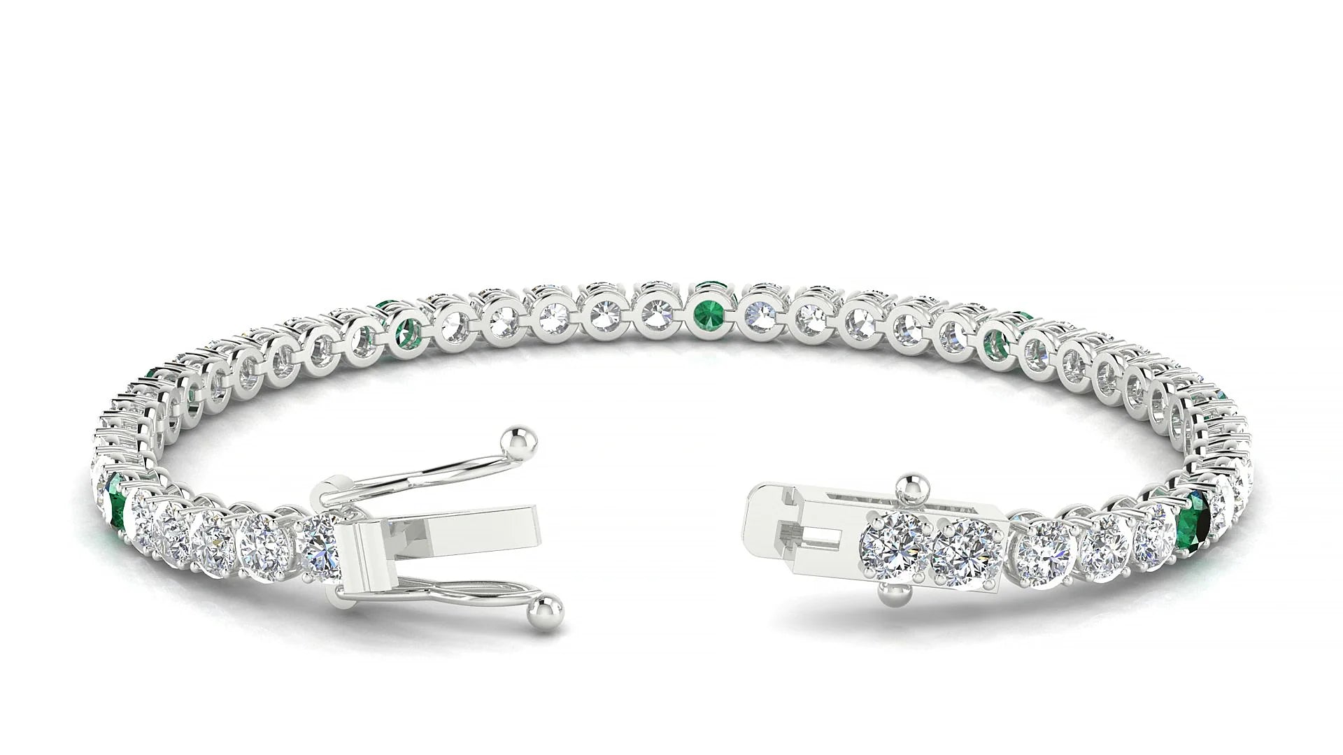 Firenze 1-5 | 18k White Gold 3.4 mm Round Natural Emerald & Diamond Tennis Bracelet