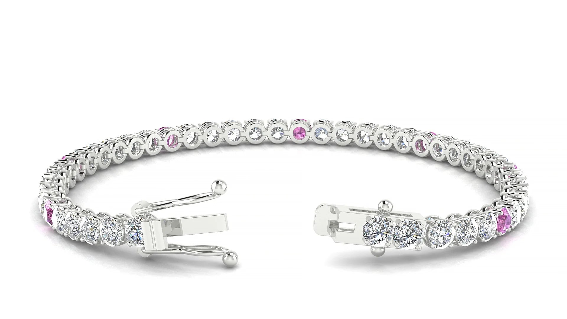 Firenze 1-5 | 18k White Gold 3.4 mm Round Natural Pink Sapphire & Diamond Tennis Bracelet