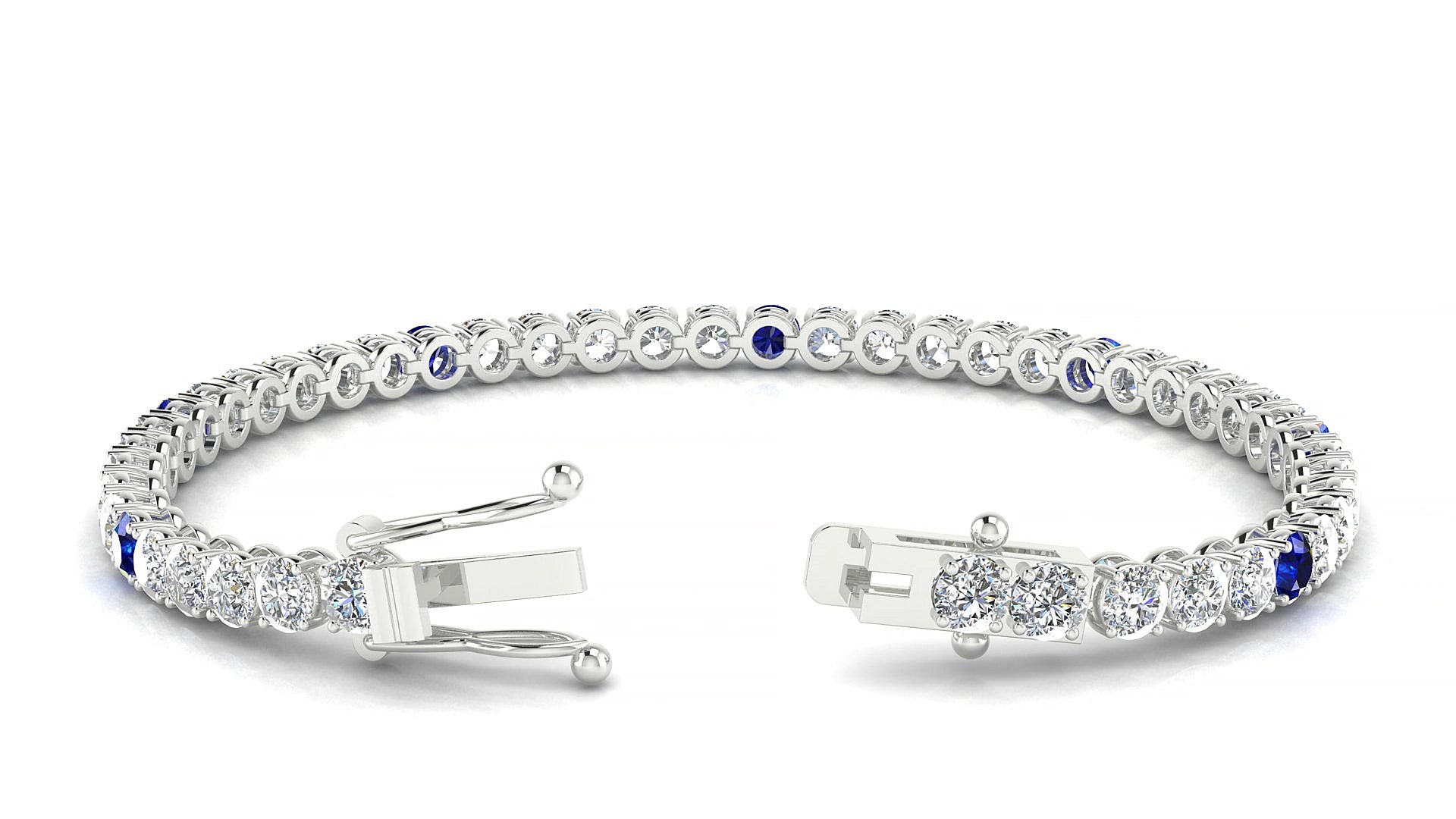 Firenze 1-5 | 18k White Gold 3.4 mm Round Natural Sapphire & Diamond 15 cm Tennis Bracelet