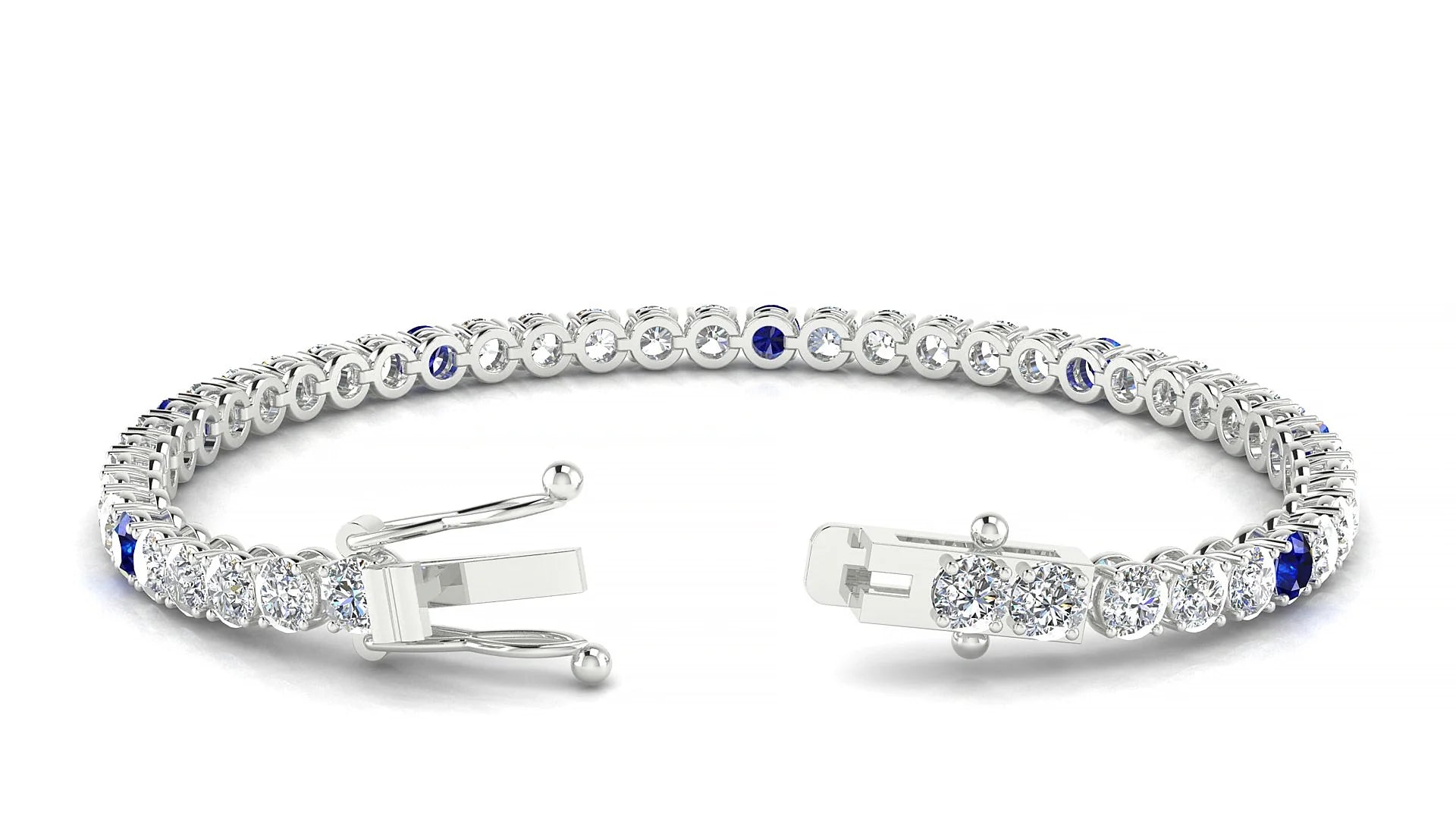 Firenze 1-5 | 18k White Gold 3.4 mm Round Natural Sapphire & Diamond Tennis Bracelet