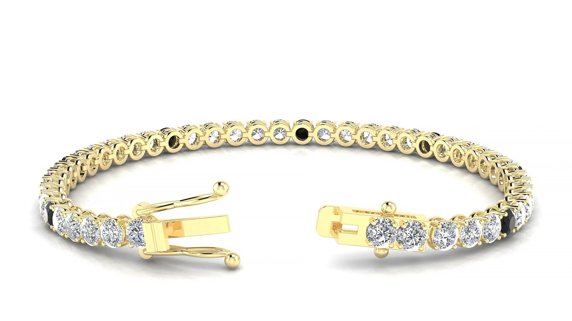 Firenze 1-5 | 18k Yellow Gold 3.4 mm Round Natural Black Diamond & Diamond Tennis Bracelet
