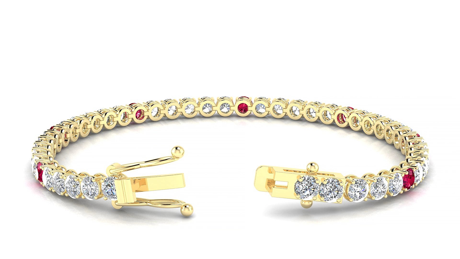 Firenze 1-5 | 18k Yellow Gold 3.4 mm Round Natural Ruby & Diamond 15 cm Tennis Bracelet