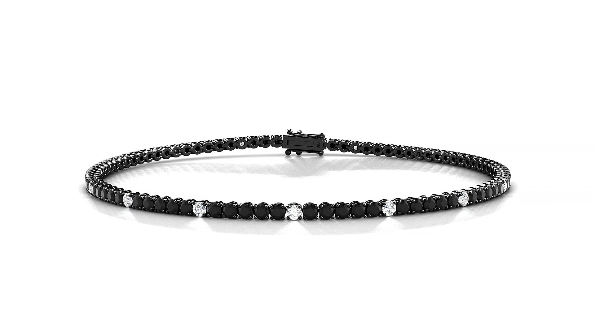 Firenze 5-1 | 18k Black Gold 1.7 mm Round Natural Black Diamond & Diamond 15 cm Tennis Bracelet