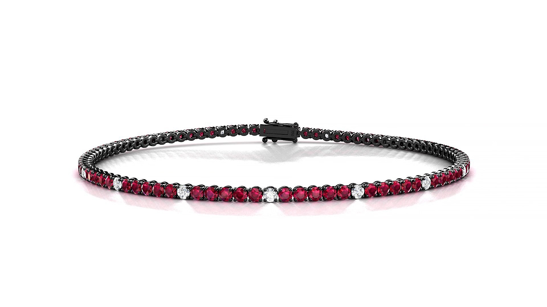 Firenze 5-1 | 18k Black Gold 1.7 mm Round Natural Ruby & Diamond 15 cm Tennis Bracelet