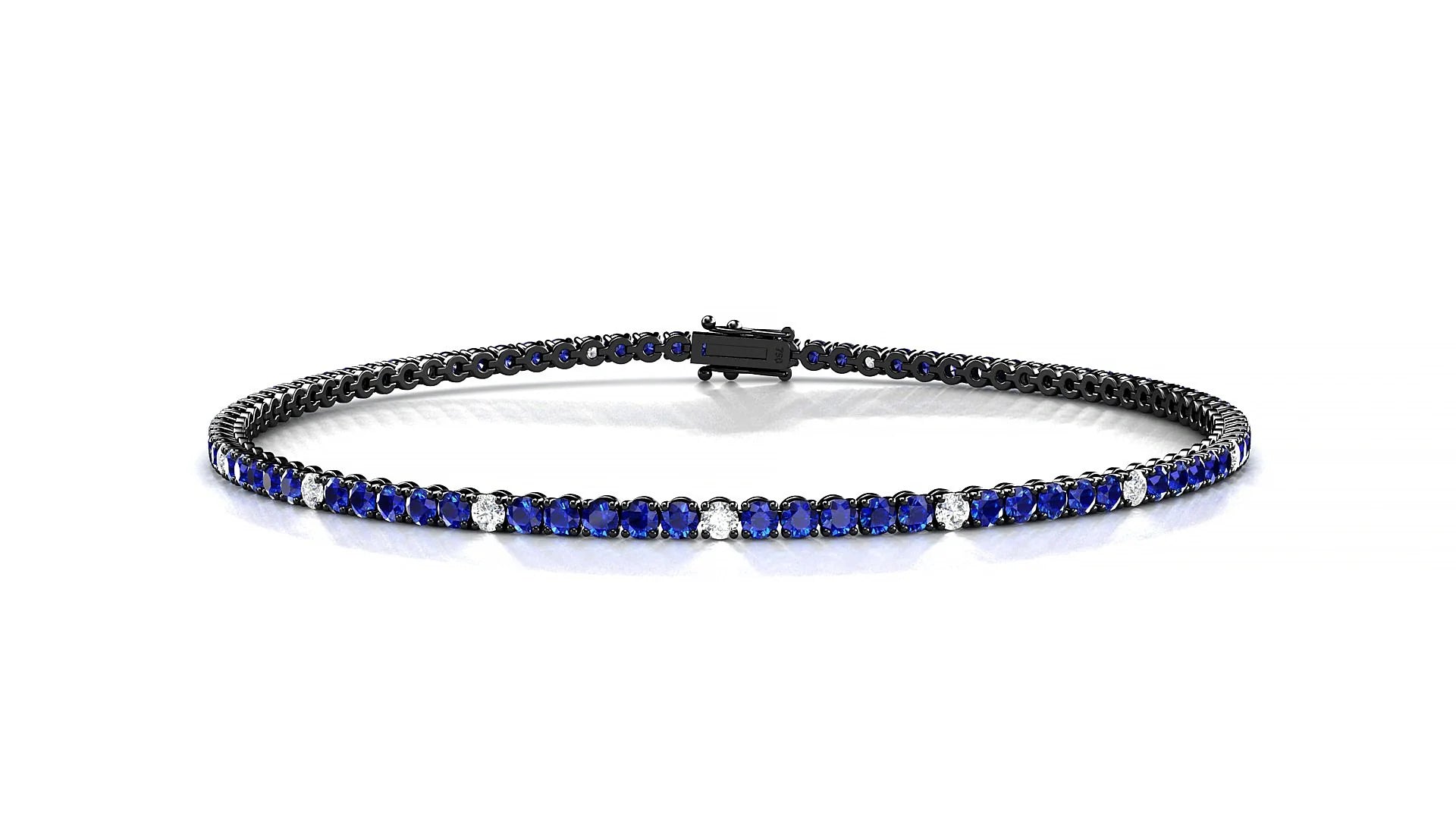 Firenze 5-1 | 18k Black Gold 1.7 mm Round Natural Sapphire & Diamond Tennis Bracelet