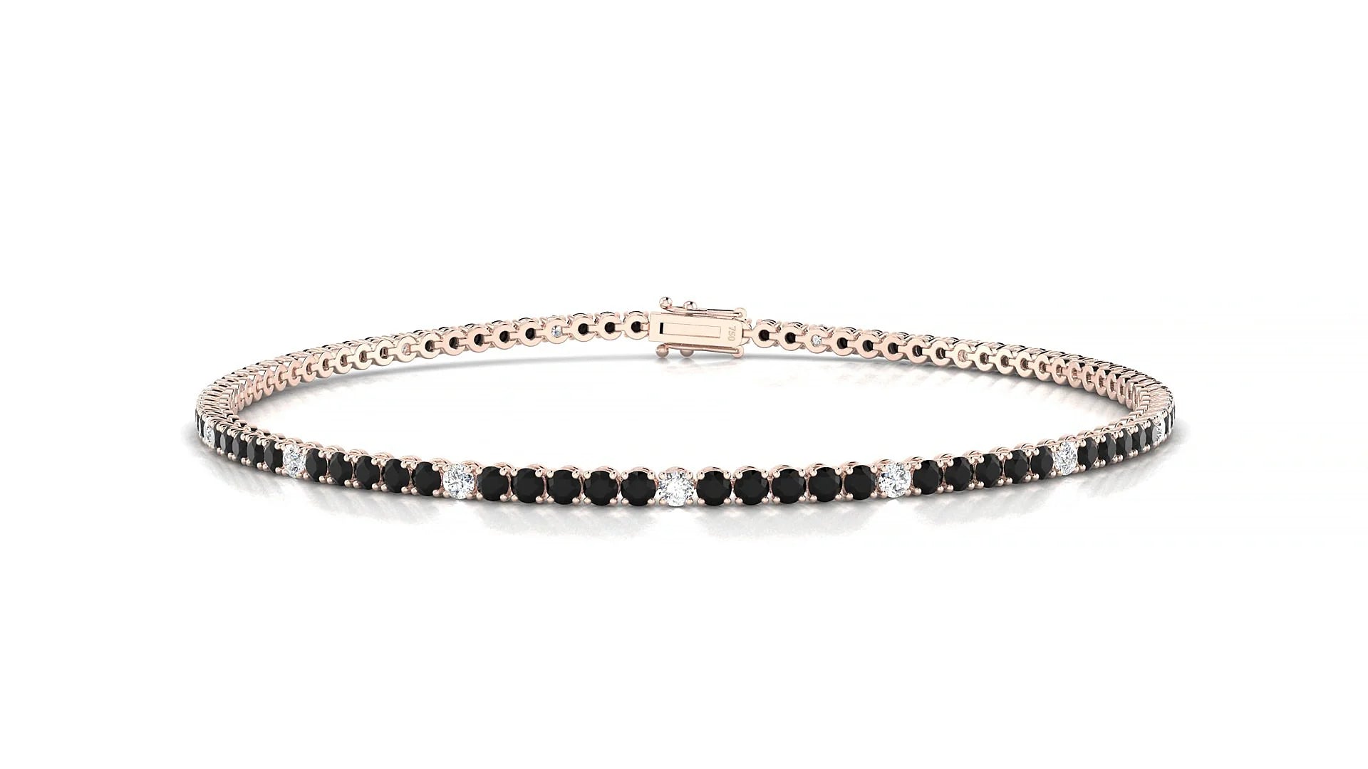 Firenze 5-1 | 18k Rose Gold 1.7 mm Round Natural Black Diamond & Diamond Tennis Bracelet